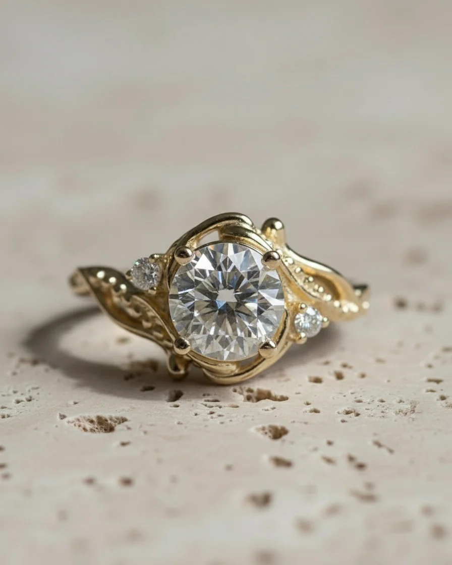 1.7 ct lab grown diamond engagement ring, round cut gemstone gold ring / Undina - Image 2