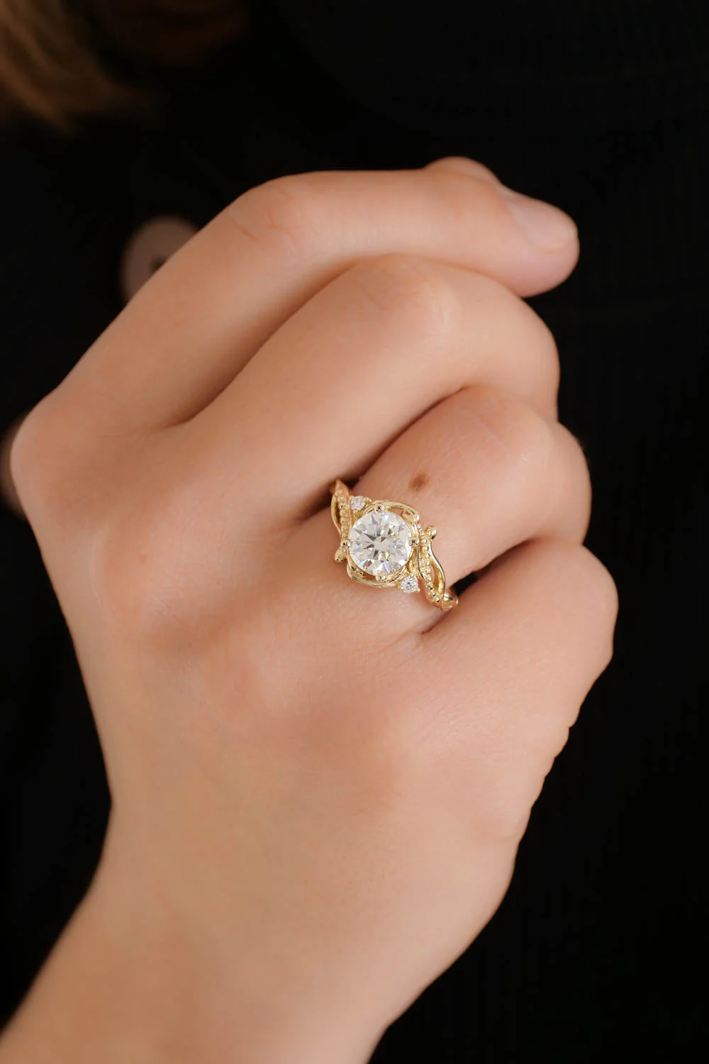 1.7 ct lab grown diamond engagement ring, round cut gemstone gold ring / Undina - Image 3