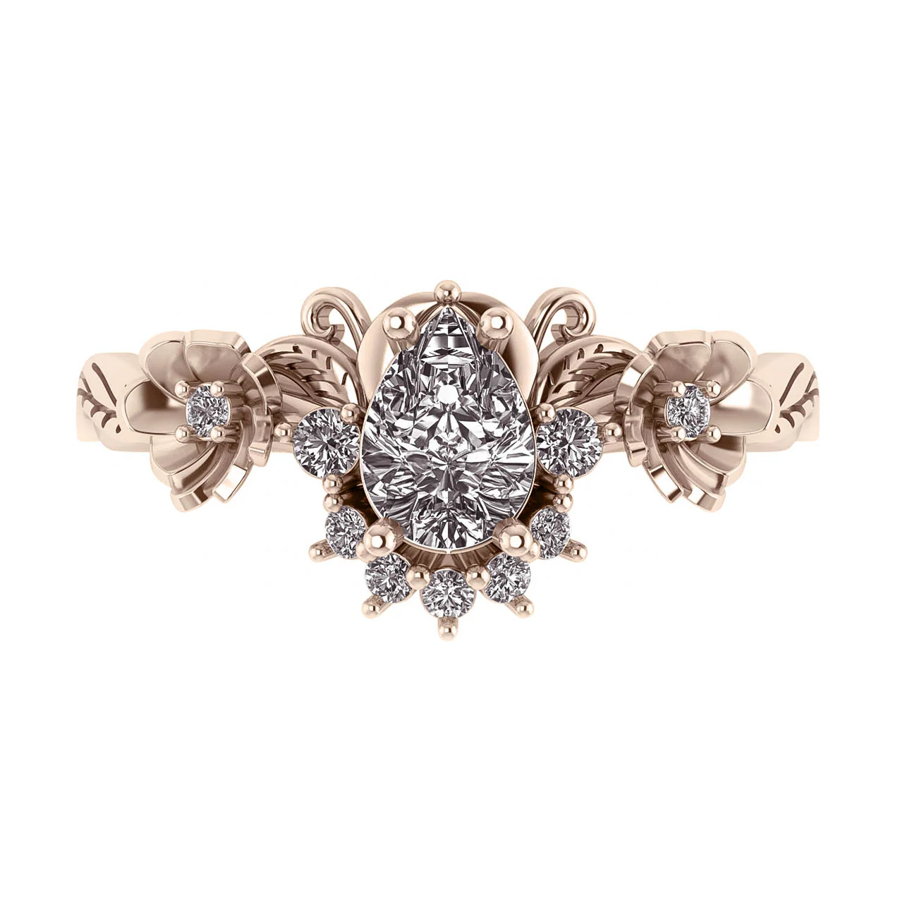 Adelina | custom bridal ring set, version half-halo, pear-cut 7x5 mm - Image 2