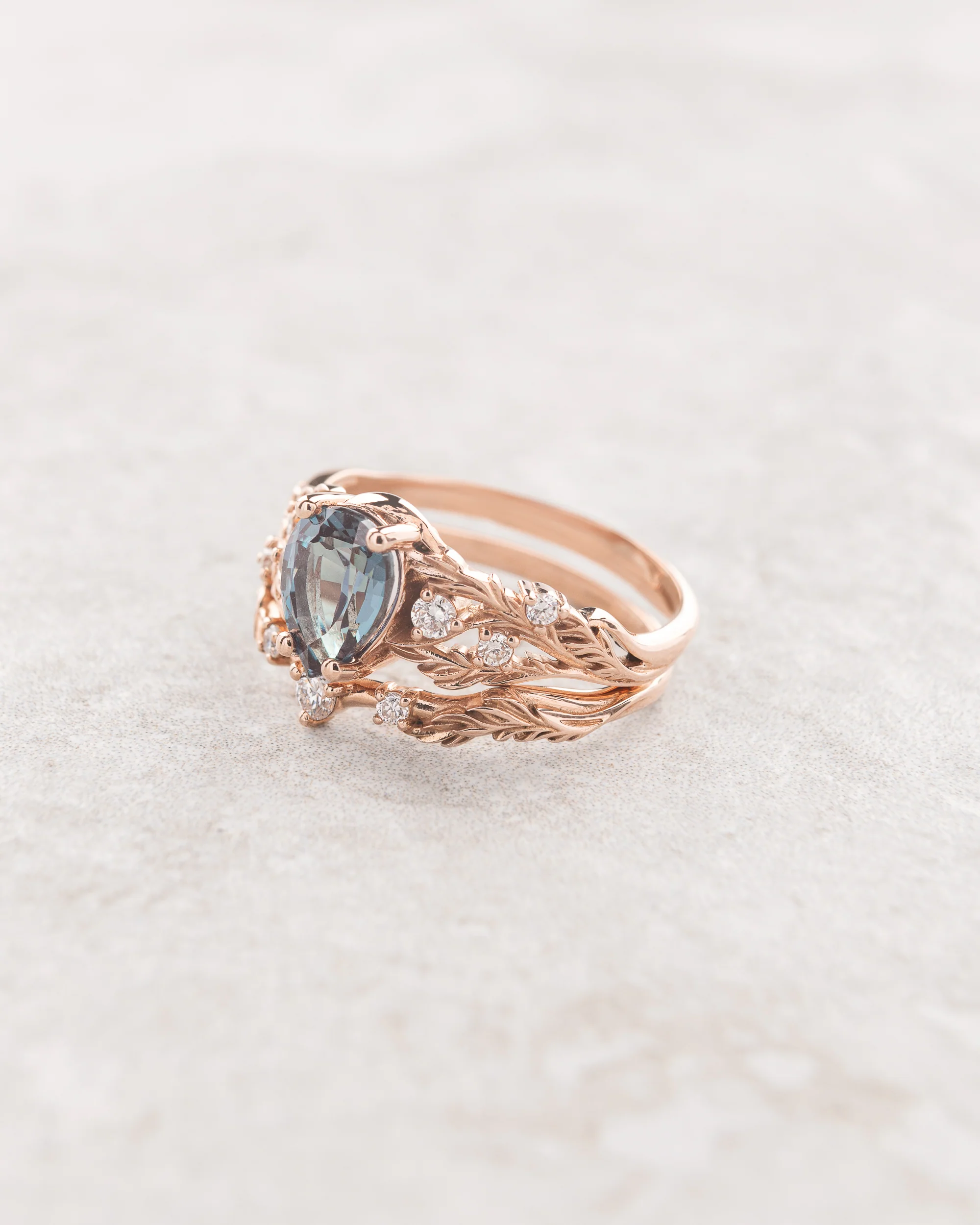 Alexandrite bridal set with accent diamonds / Japanese Maple - Image 2