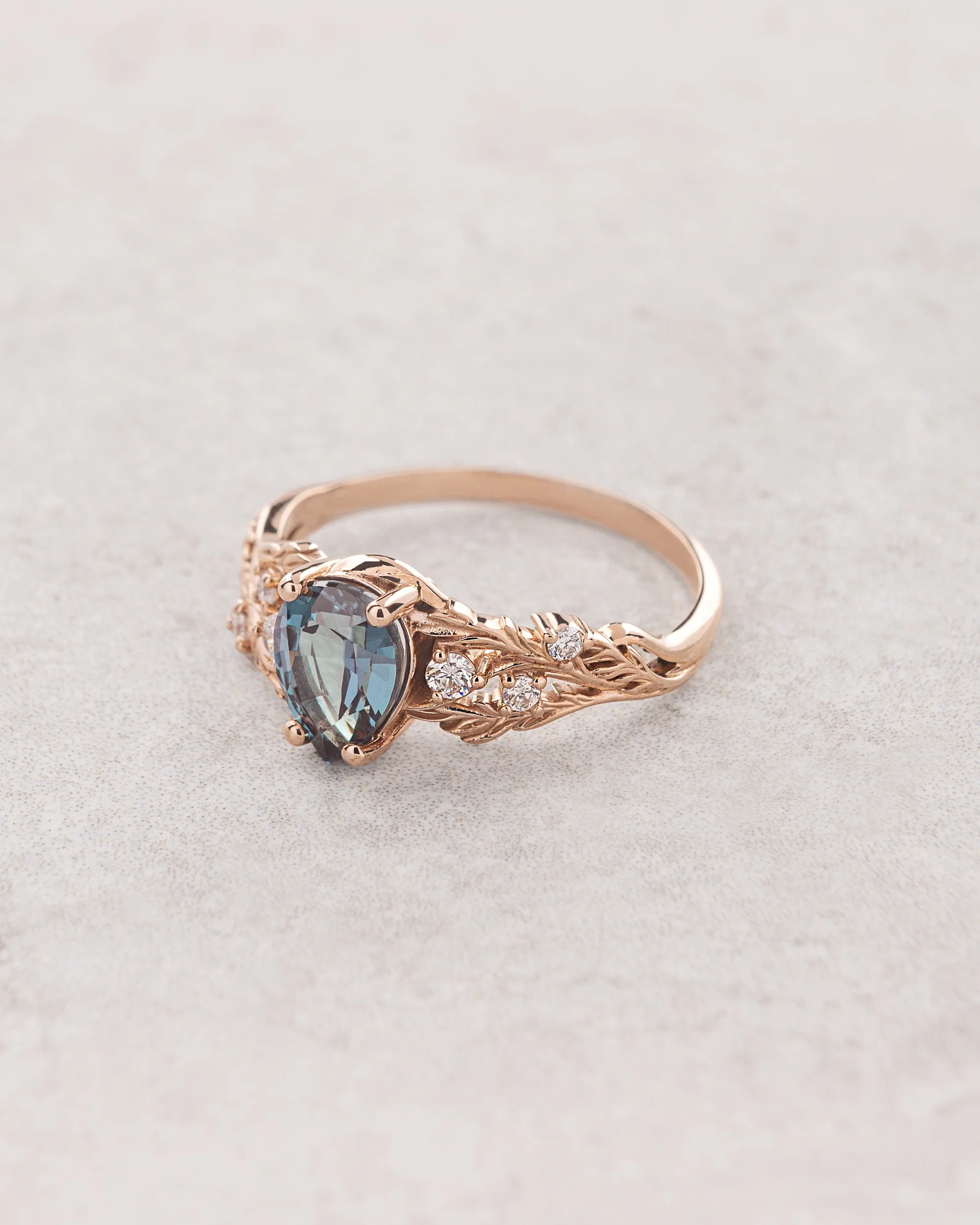Alexandrite engagement ring with accent diamonds / Japanese Maple - Image 2