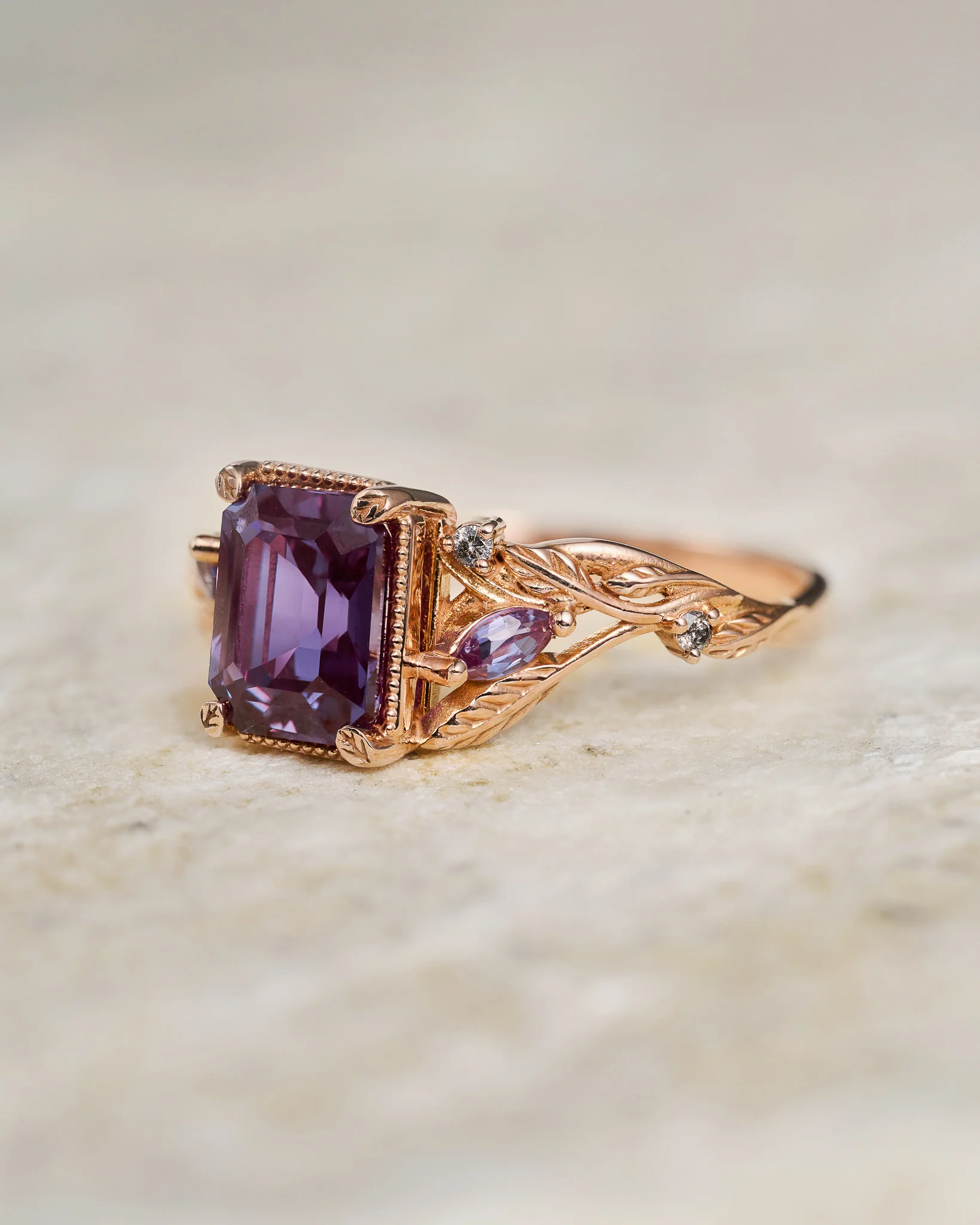 Alexandrite engagement ring with salt and pepper diamonds / Patricia