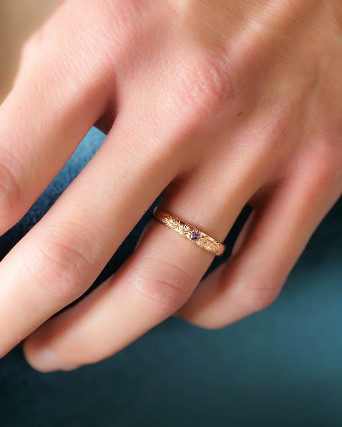 Alexandrite wedding ring, rose gold wedding band / Wreath - Image 2