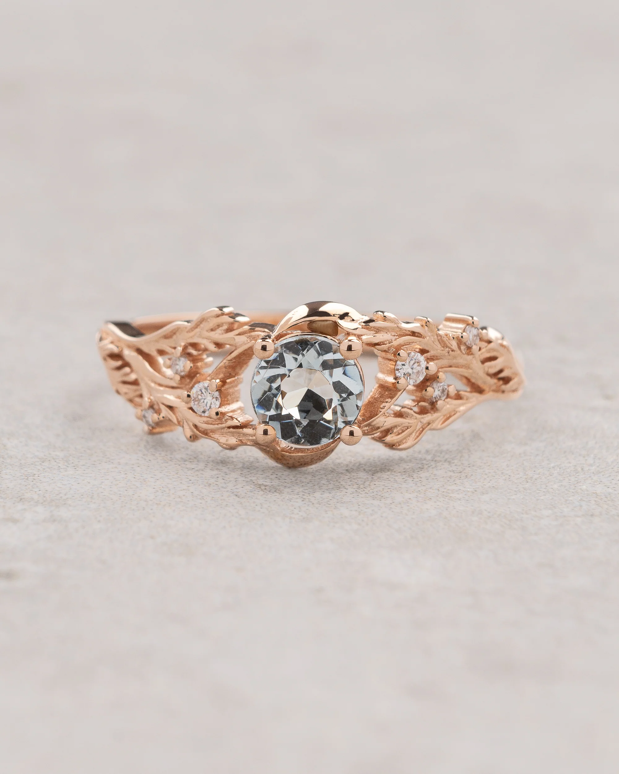 Aquamarine bridal set, gold proposal ring with diamonds / Japanese Maple - Image 4