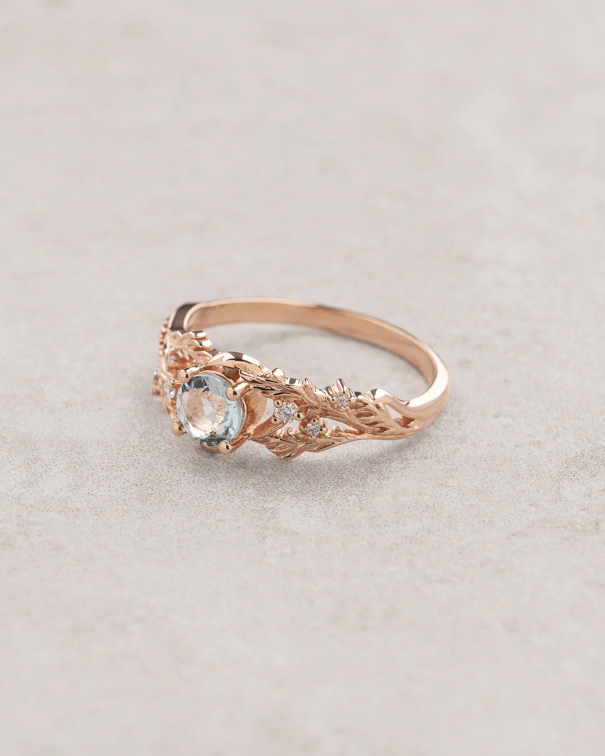 Aquamarine bridal set, gold proposal ring with diamonds / Japanese Maple - Image 6
