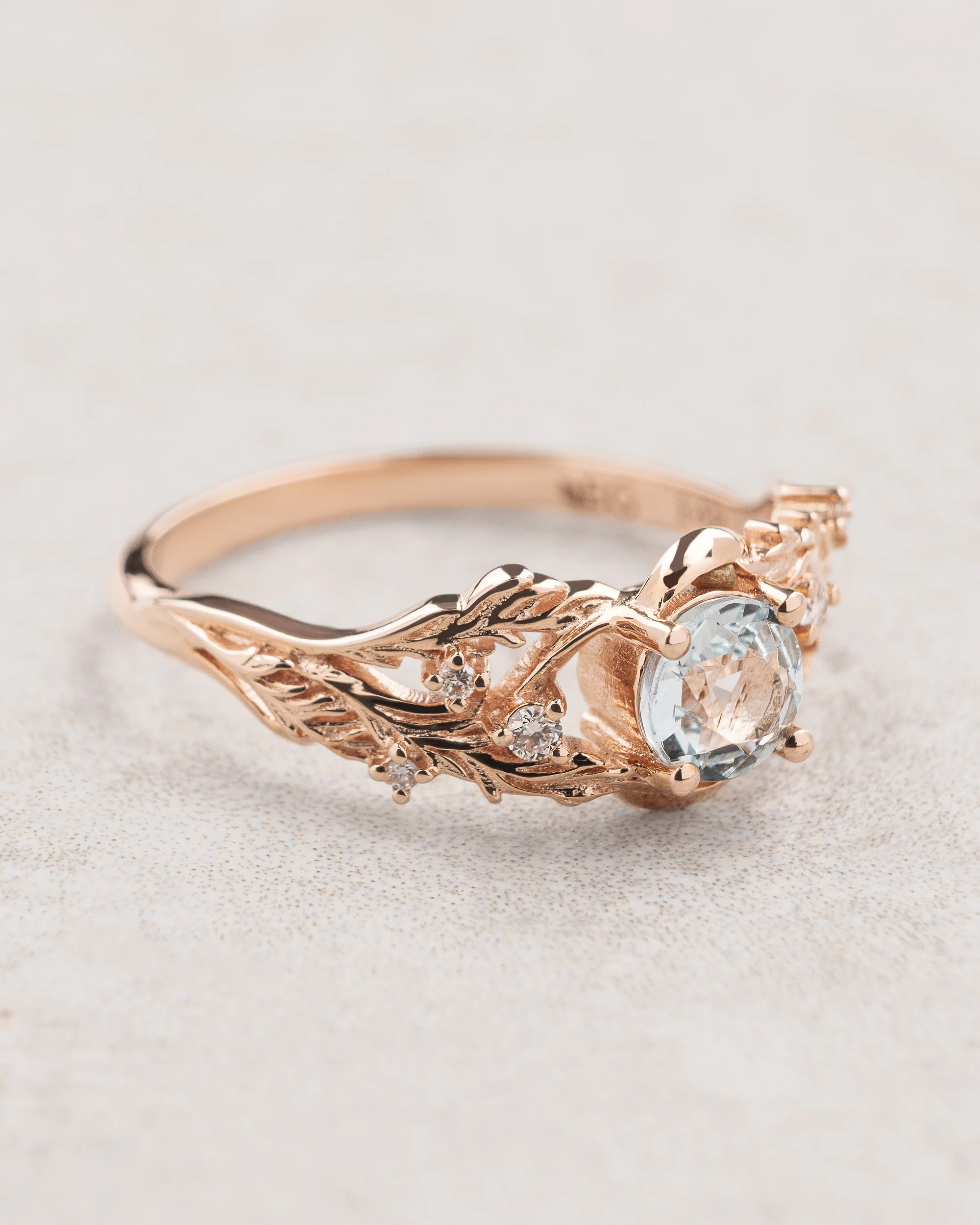Aquamarine engagement ring, gold proposal ring with diamonds / Japanese Maple - Image 3