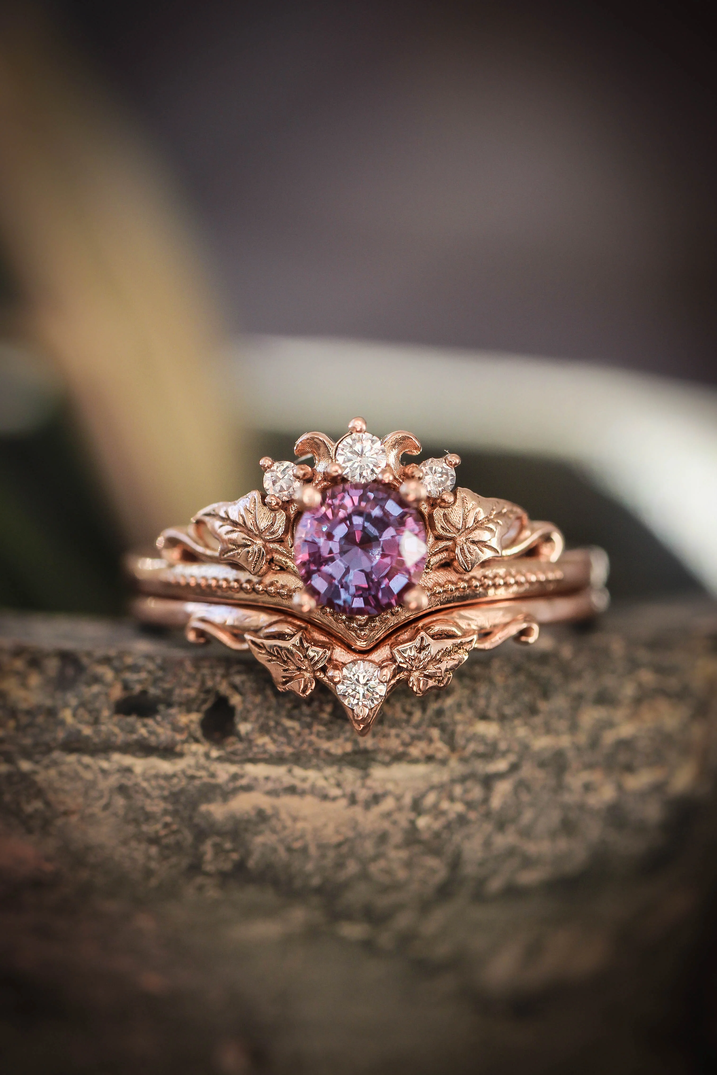 Ariadne | bridal ring set, 5 mm round cut gemstone - Image 8