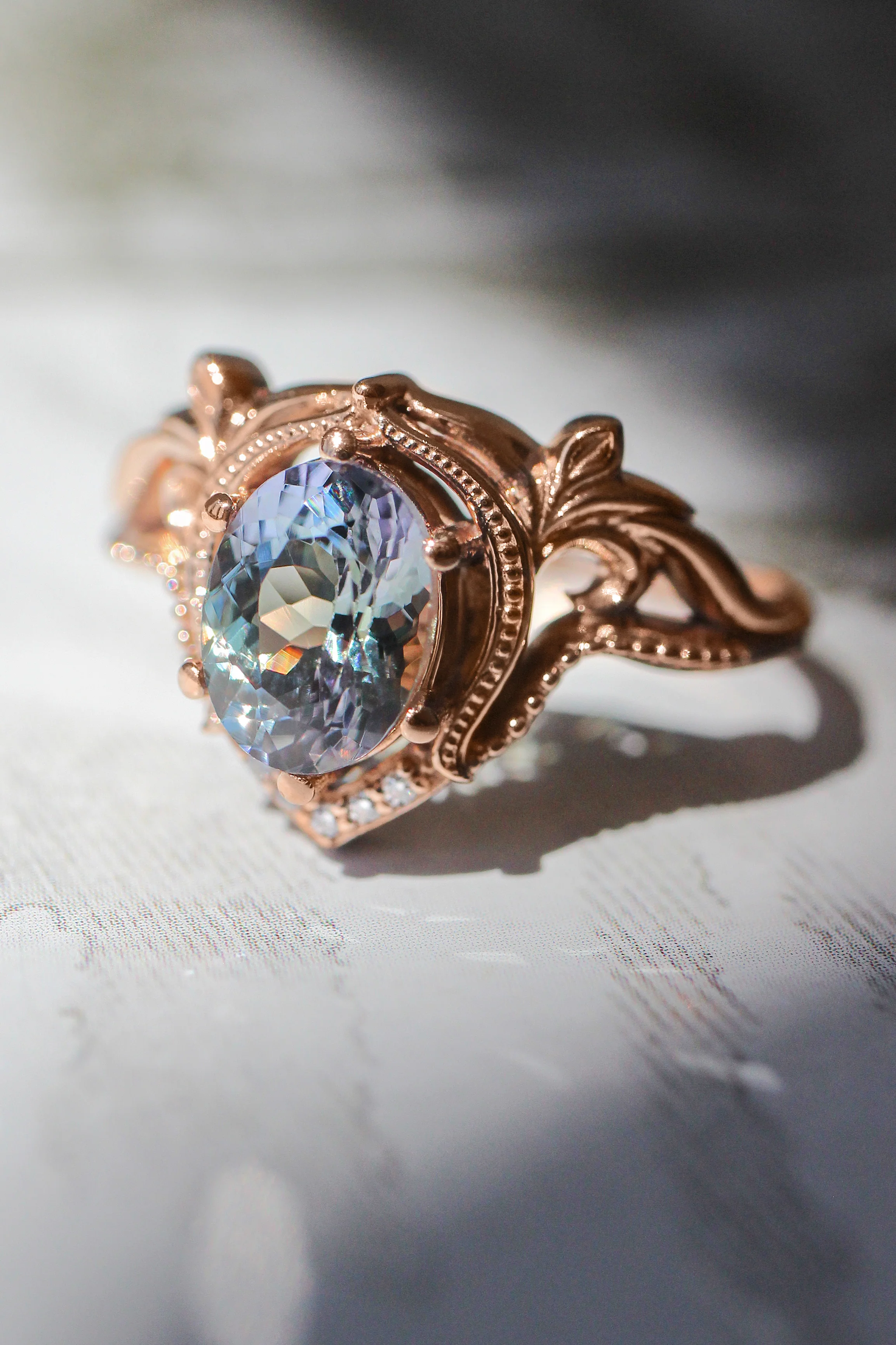 Art nouveau bridal ring set with tanzanite / Lida - Image 11