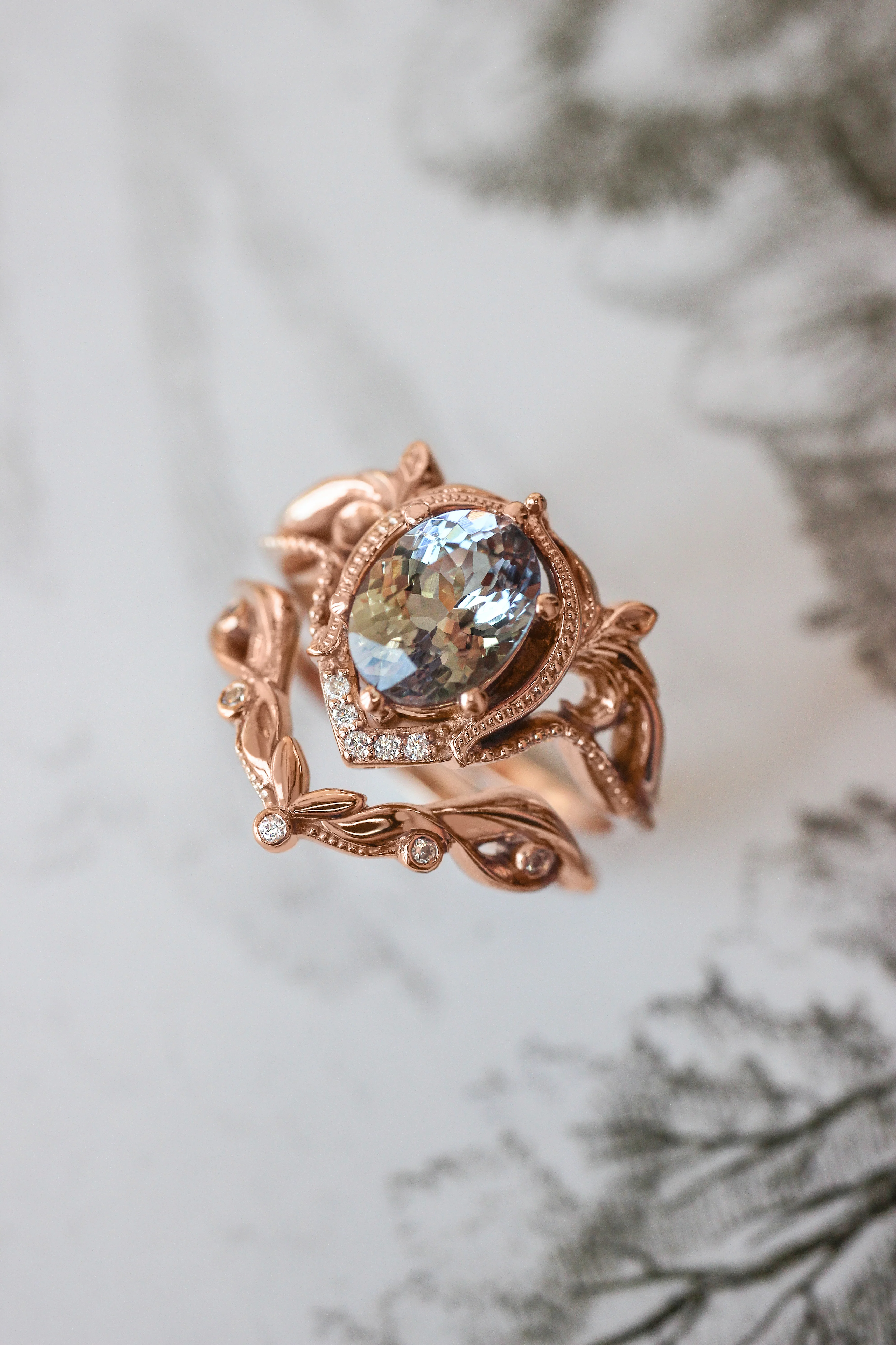 Art nouveau bridal ring set with tanzanite / Lida - Image 3