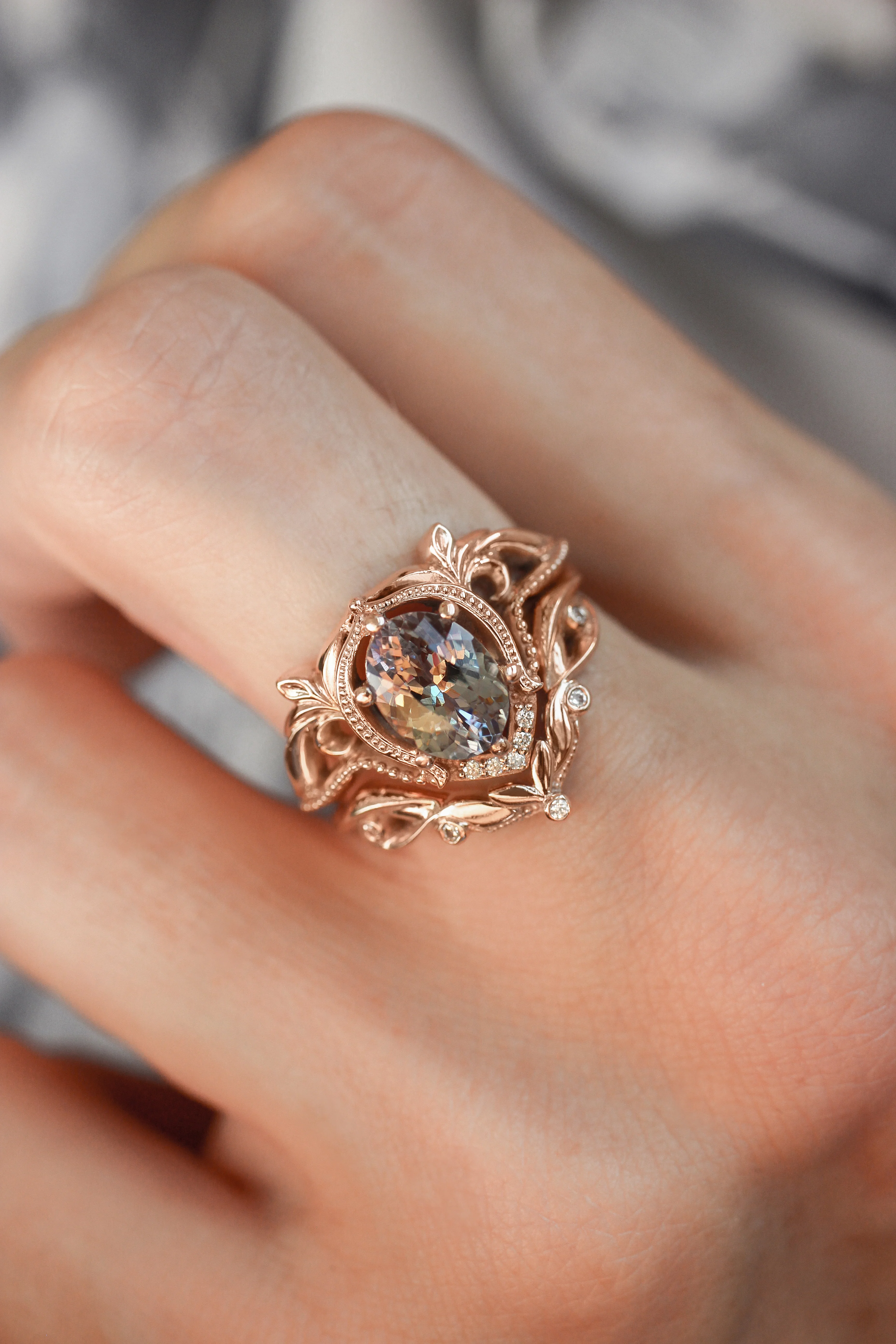 Art nouveau bridal ring set with tanzanite / Lida - Image 5