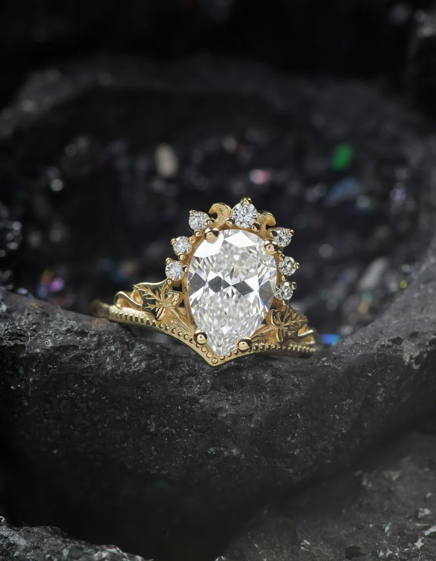 Big pear lab grown diamond engagement ring, 1.5 carat gemstone gold proposal ring / Ariadne - Image 4