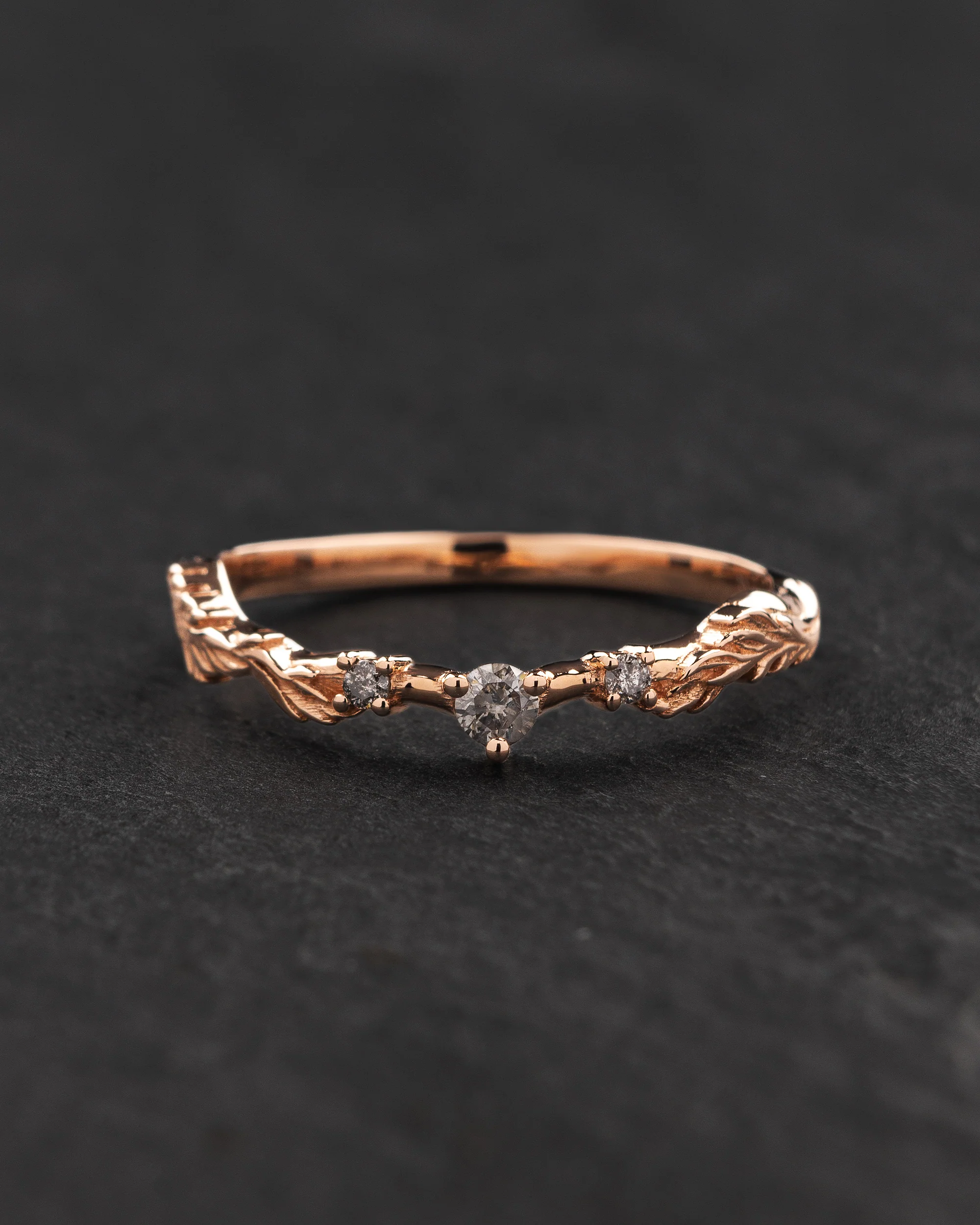 Branch wedding ring with salt and pepper diamonds / matching band for Japanese Maple