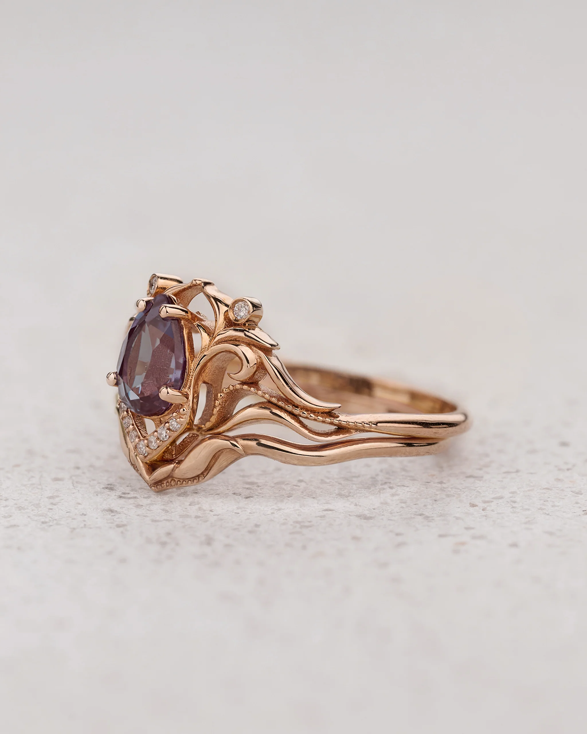Bridal ring set with alexandrite and diamonds / Lida small - Image 3