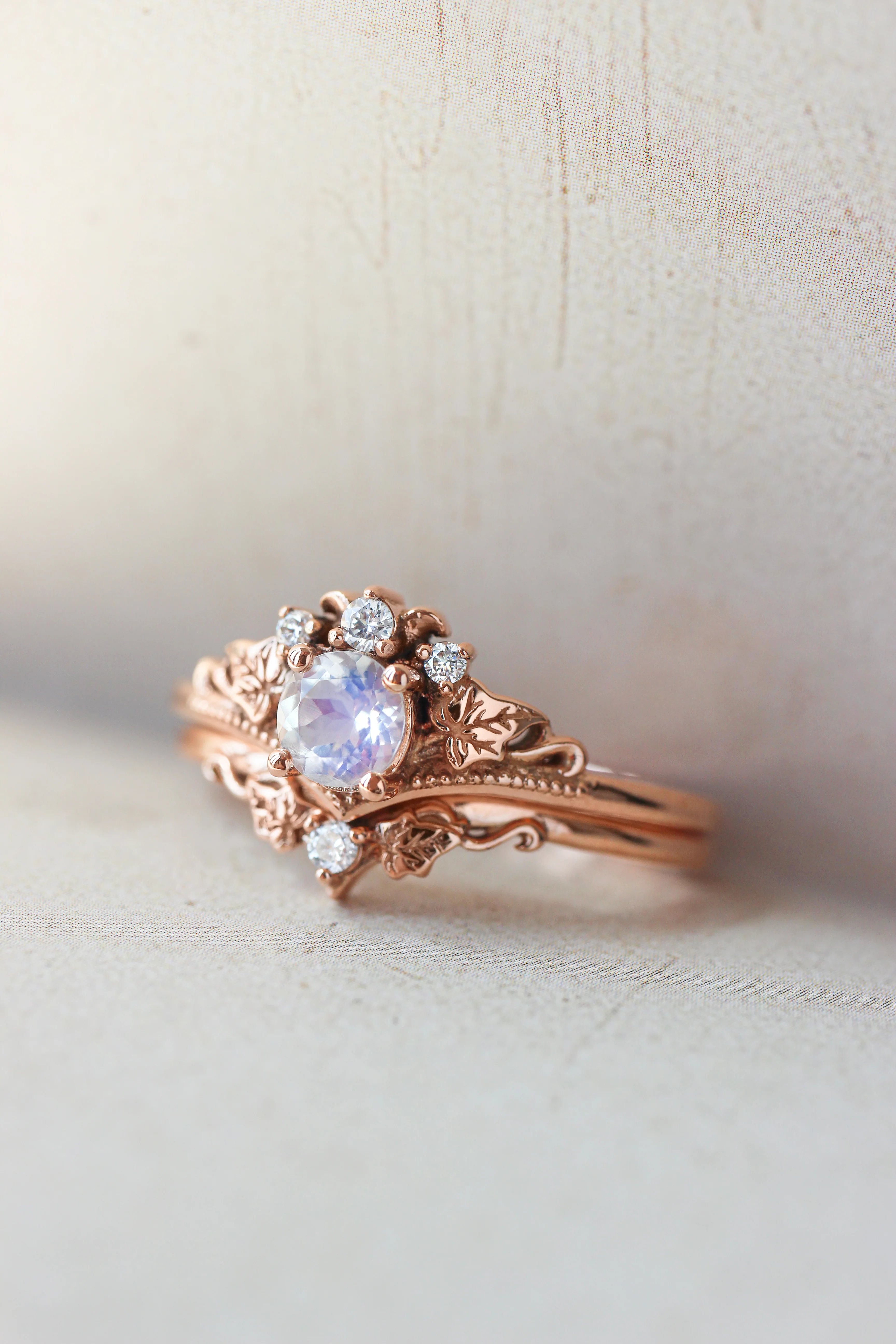 Bridal ring set with moonstone and diamonds / Ariadne - Image 3