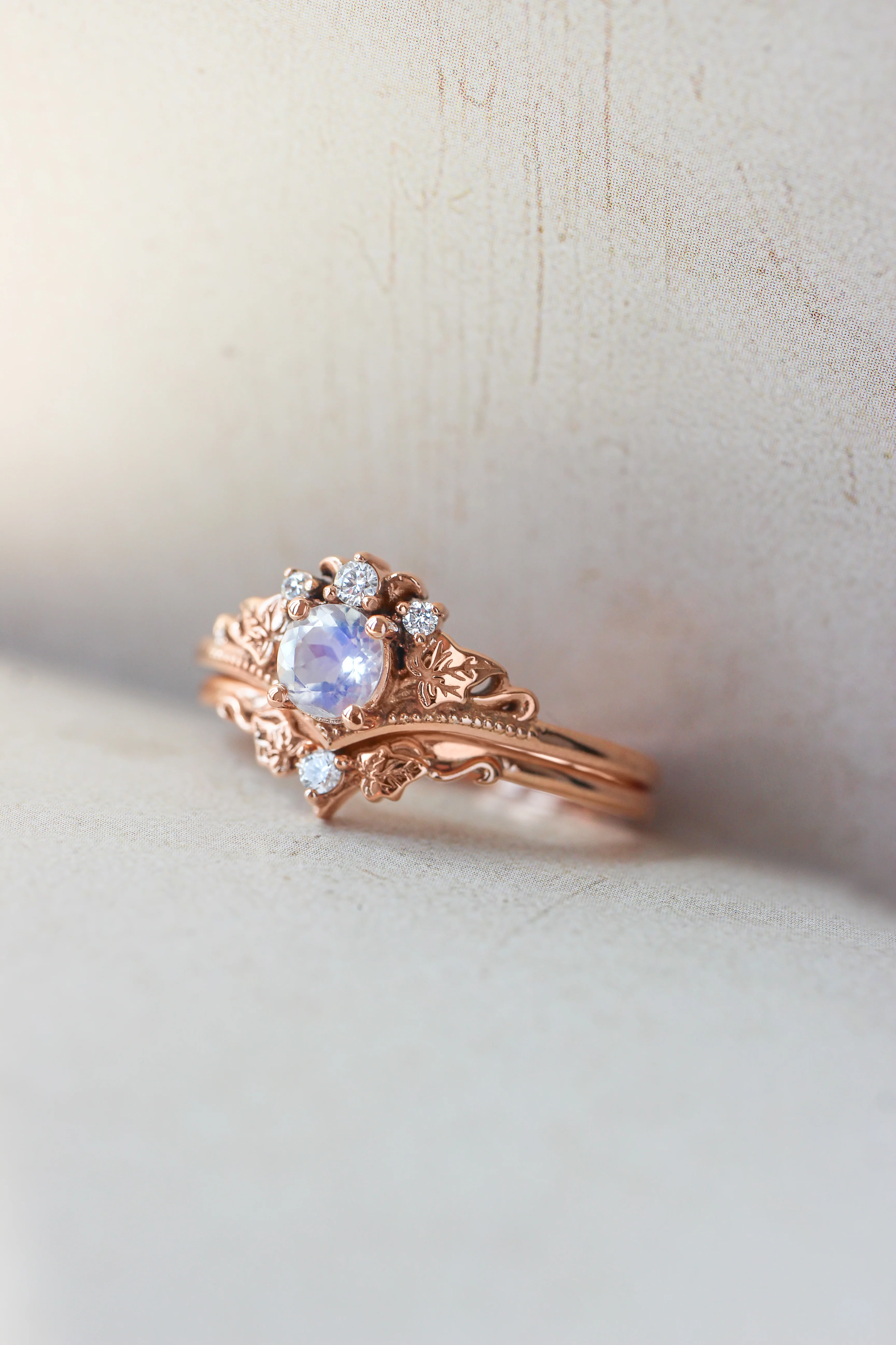 Bridal ring set with moonstone and diamonds / Ariadne - Image 5