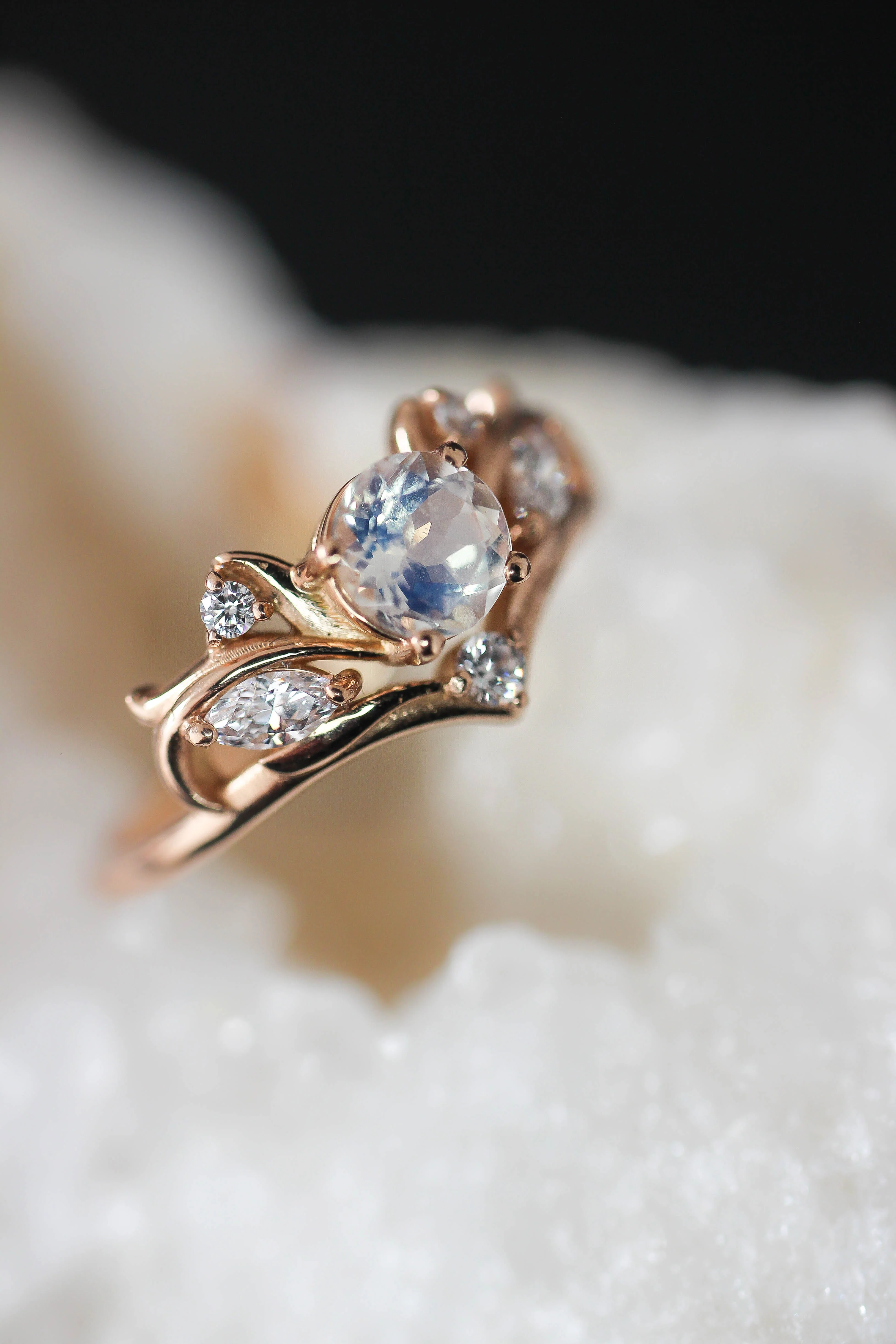 Bridal ring set with rainbow moonstone / Swanlake - Image 8