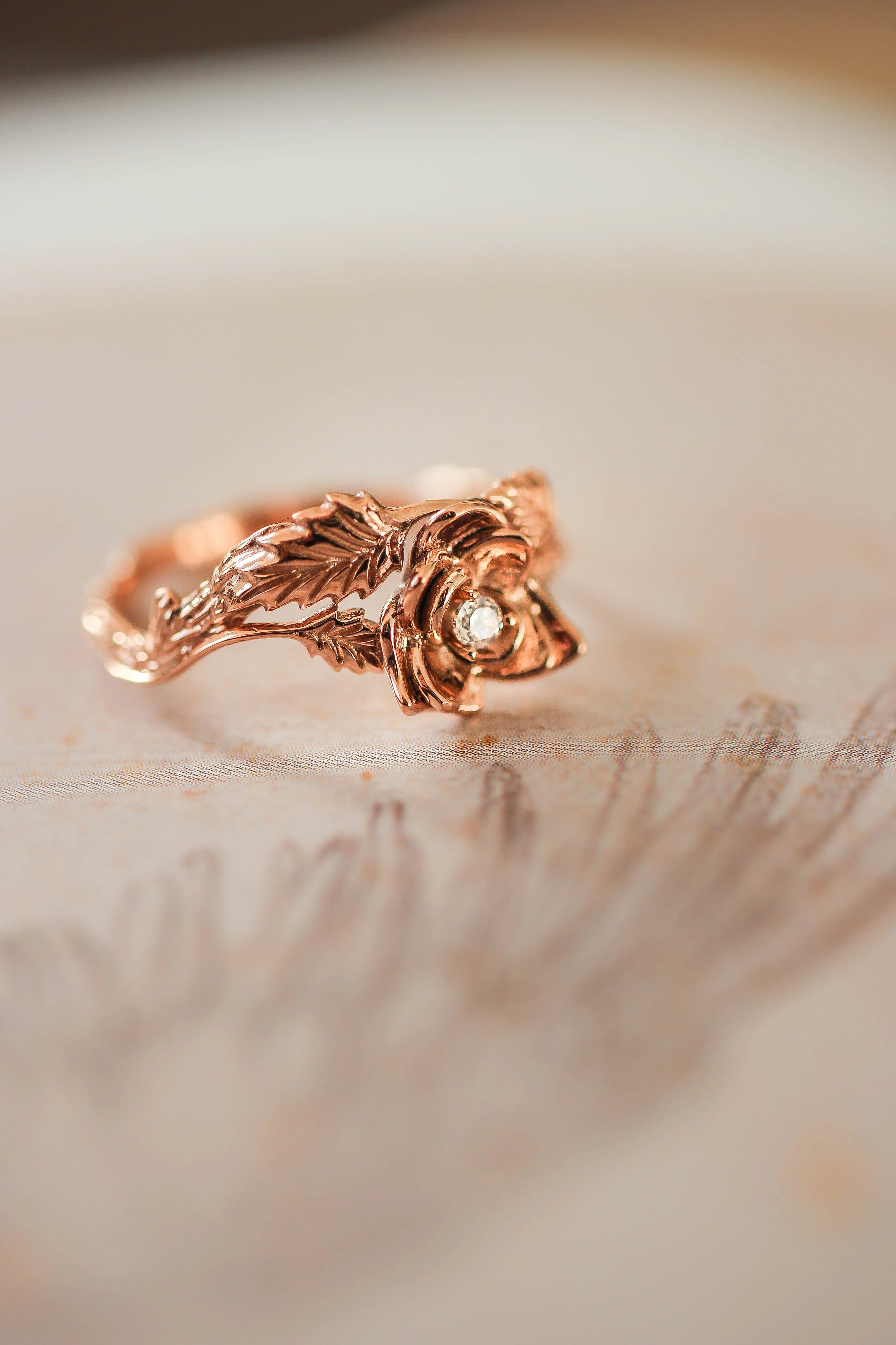 Bridal ring set with rose flower and diamonds / Blooming Rose - Image 12