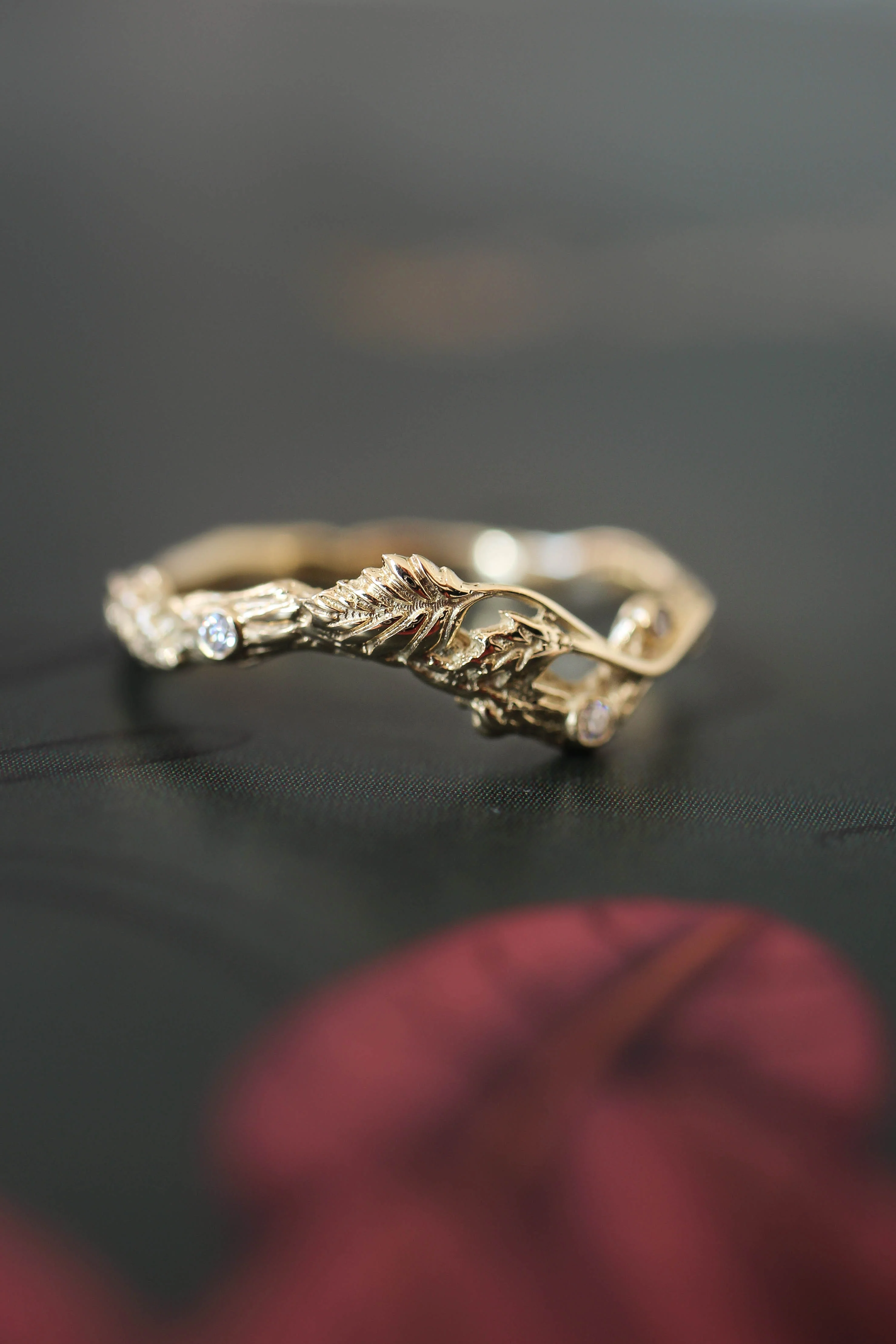 Bridal ring set with rose flower and diamonds / Blooming Rose - Image 5