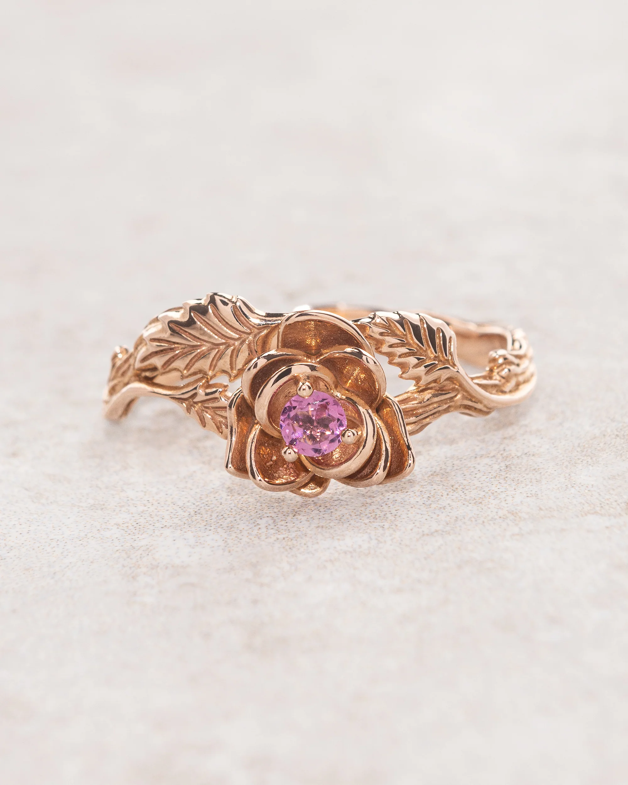 Bridal ring set with rose flower and natural tourmaline / Blooming Rose - Image 3