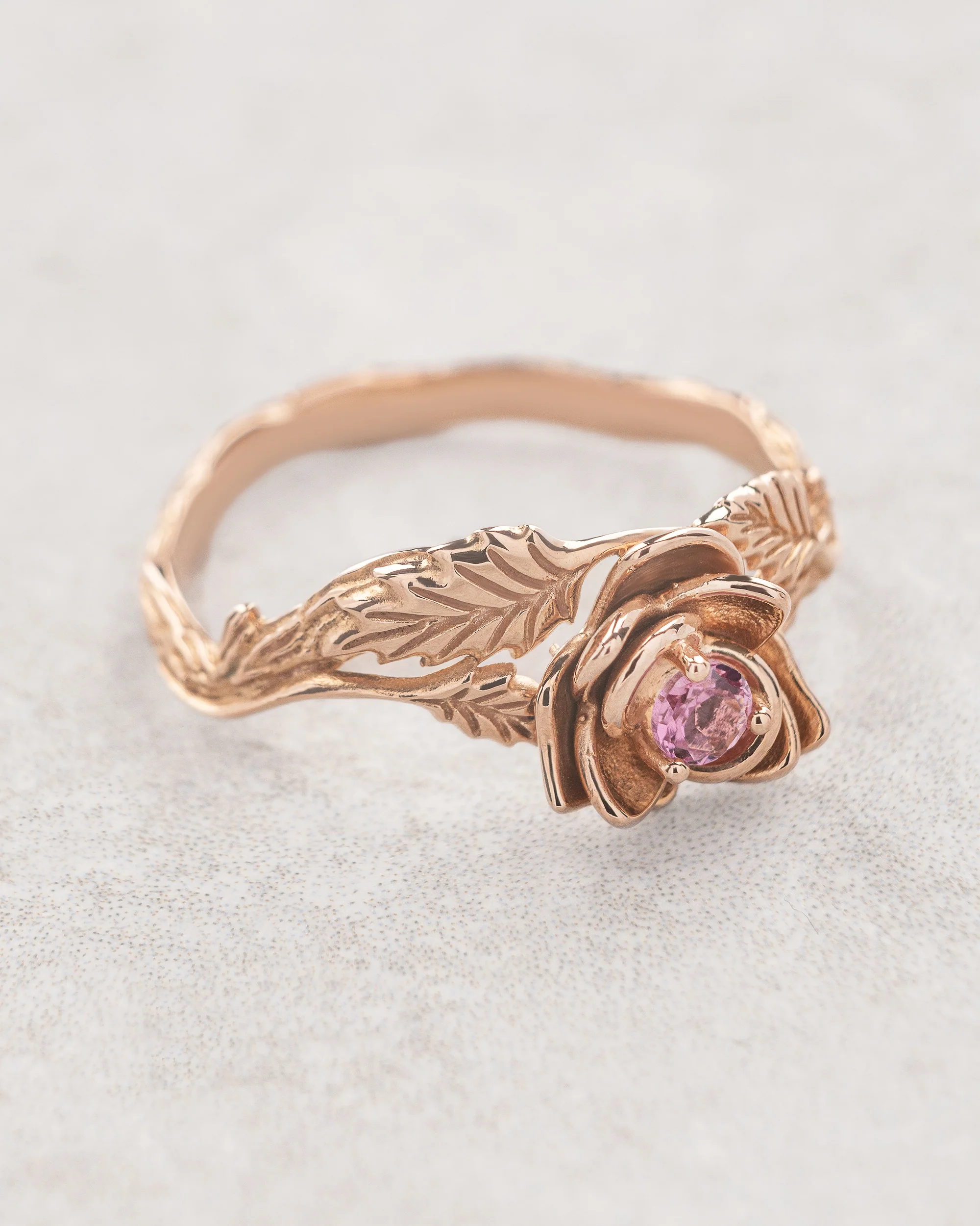 Bridal ring set with rose flower and natural tourmaline / Blooming Rose - Image 4