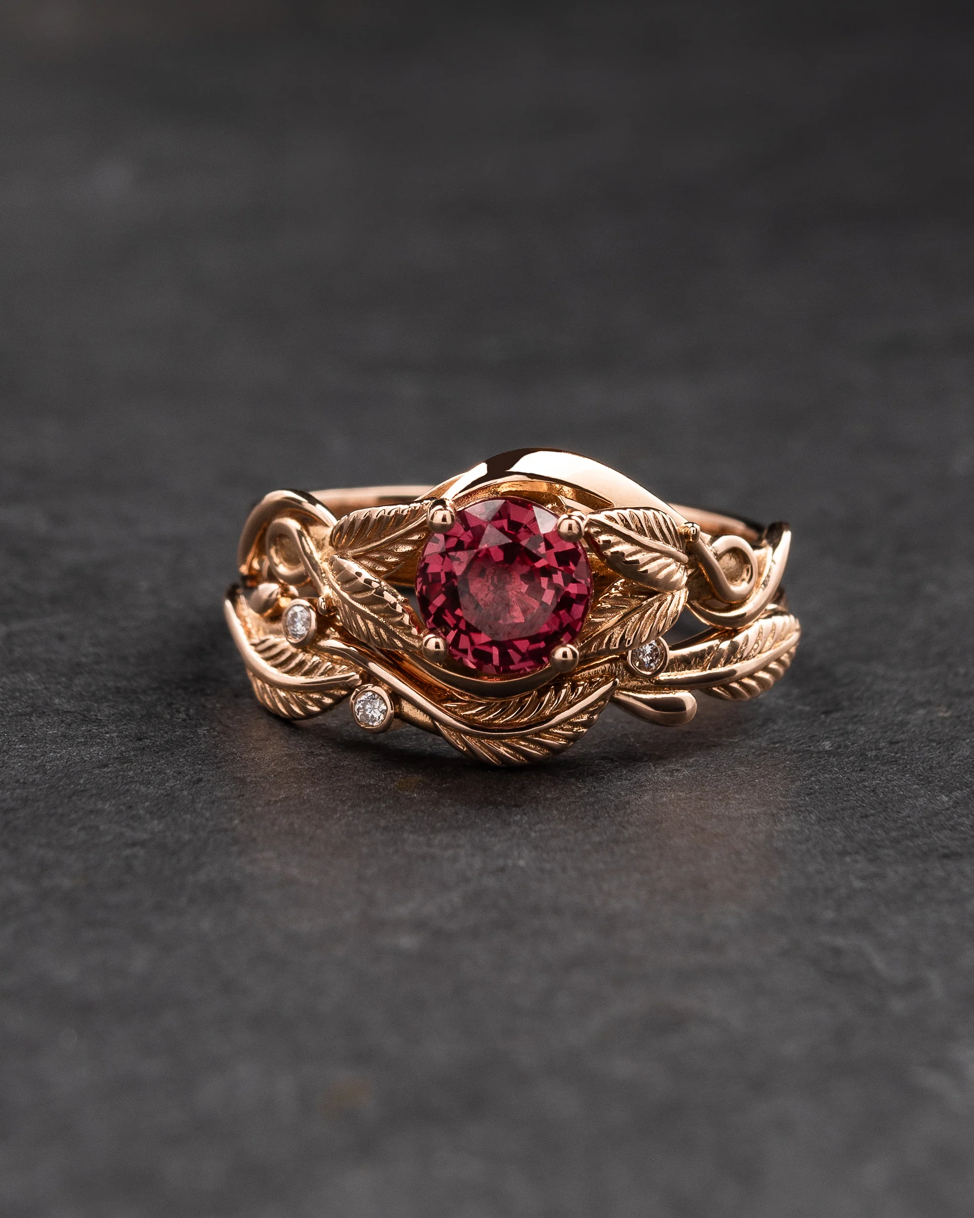 Bridal ring set with sunset hue padparadscha sapphire and diamonds / Azalea - Image 2