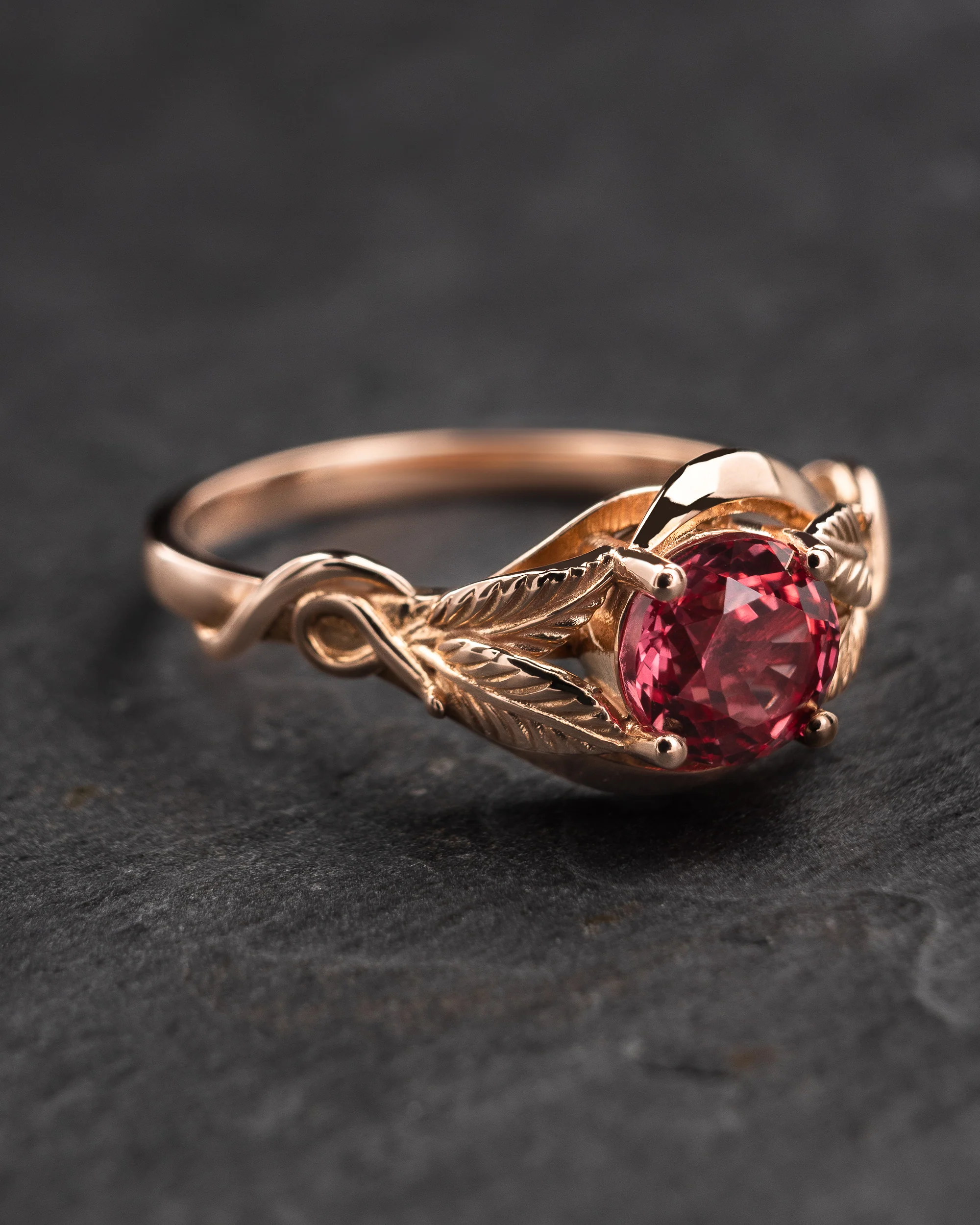 Bridal ring set with sunset hue padparadscha sapphire and diamonds / Azalea - Image 6
