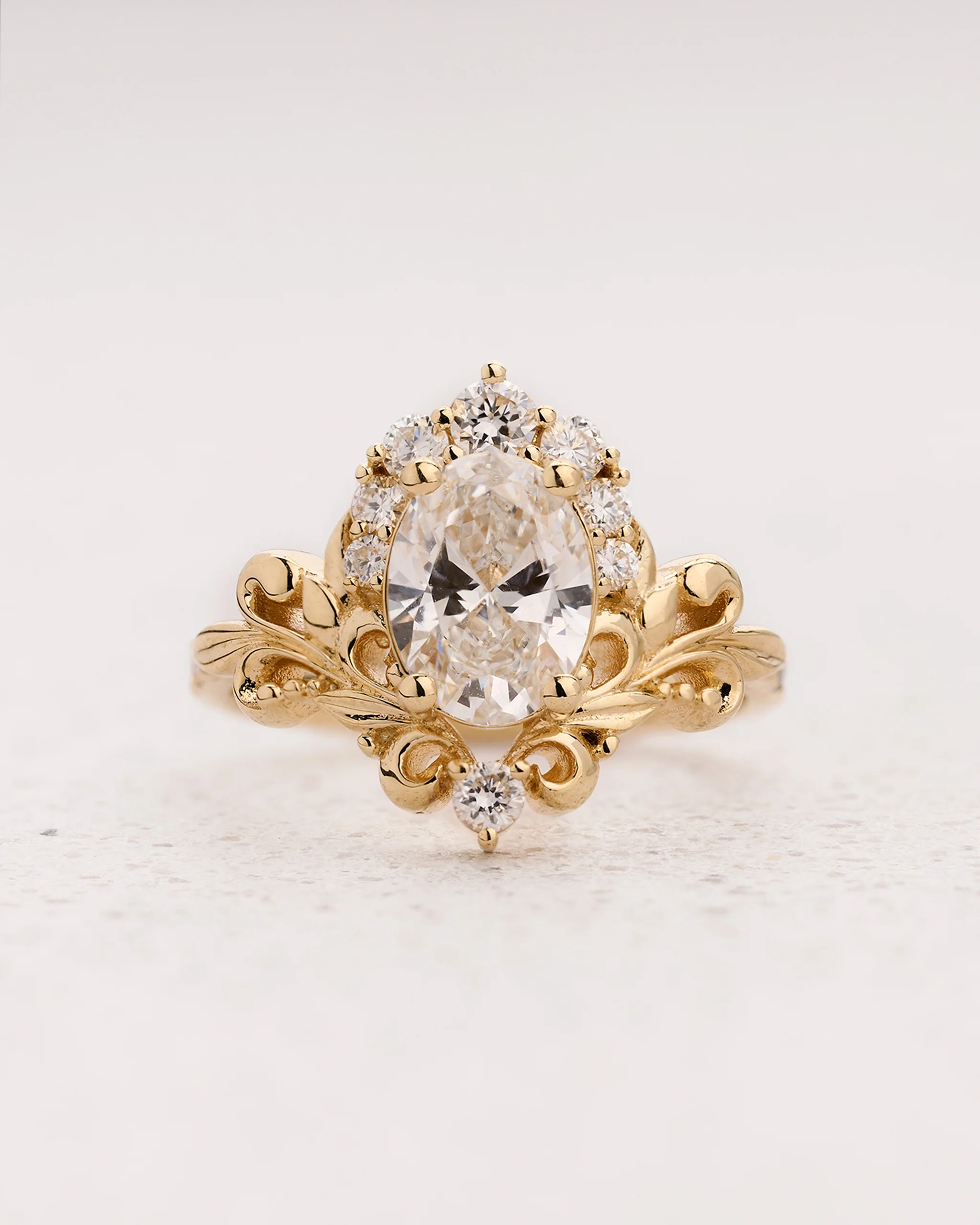 Bridal Set with Oval Lab-grown Diamond & Gold Swirly Foliage / Sophie - Image 5