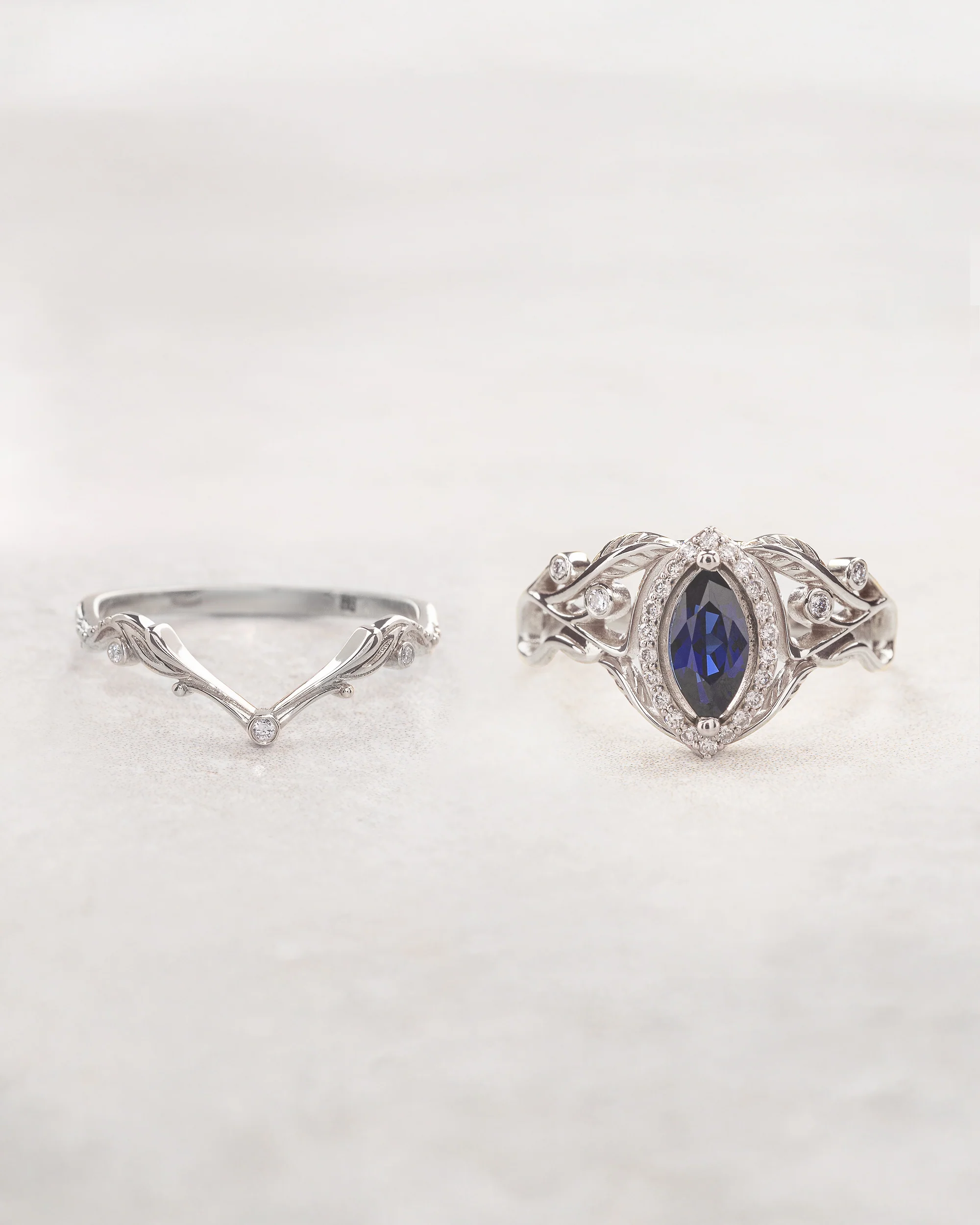 Callisto | marquise gemstone & diamond halo bridal ring set - Image 4