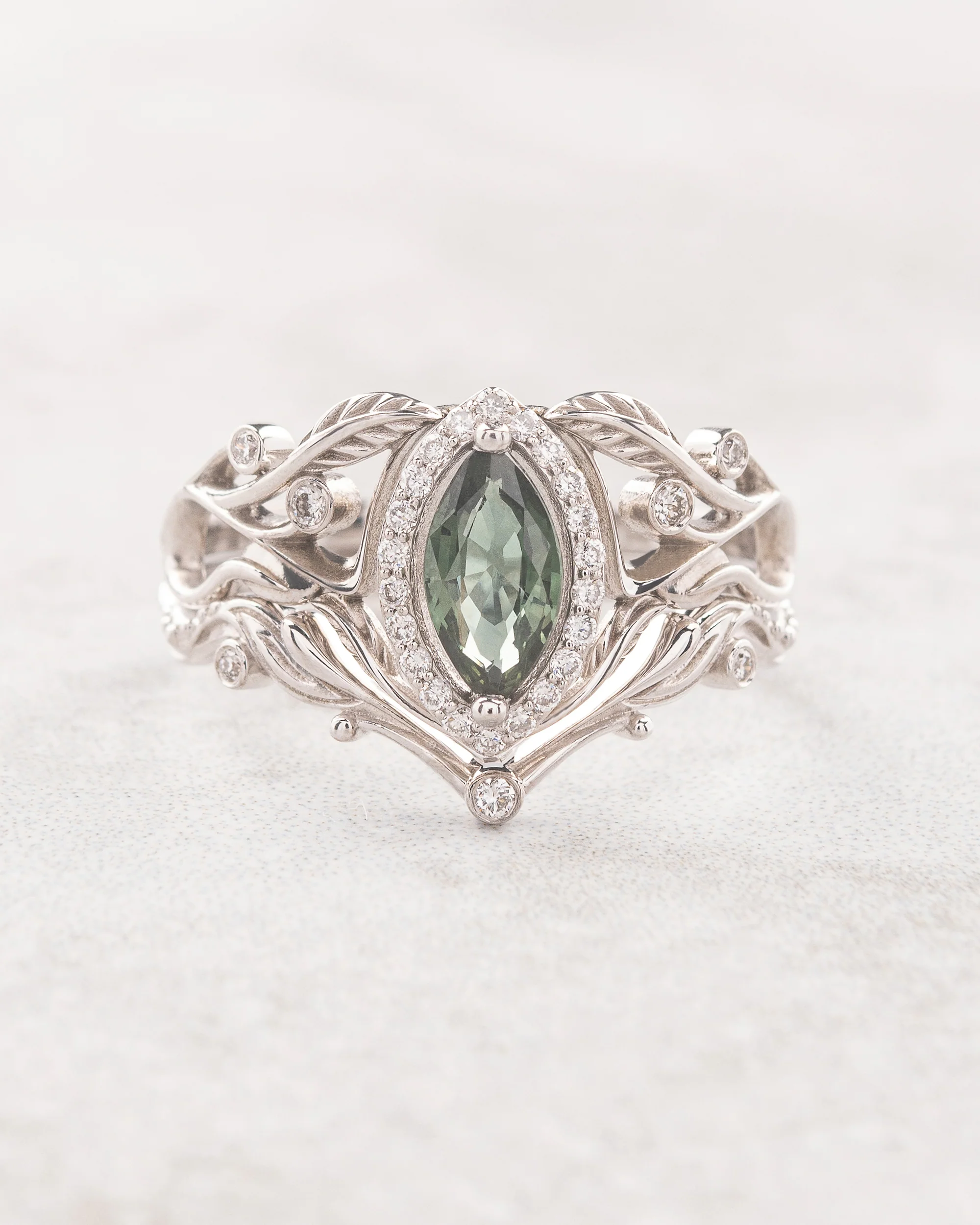 Callisto | marquise gemstone & diamond halo bridal ring set - Image 7