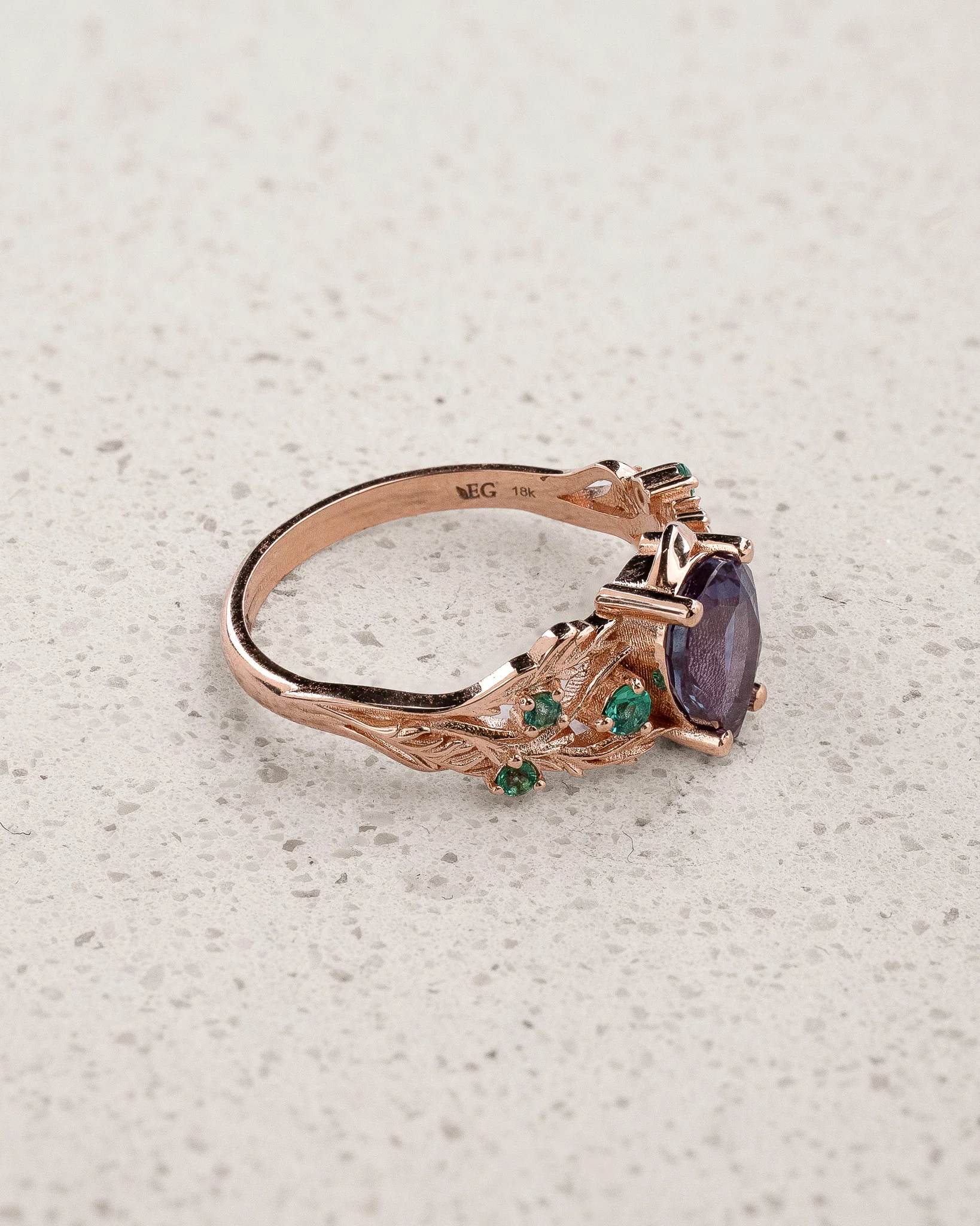Сolor-Сhanging Alexandrite Engagement Ring with Accent Emeralds / Japanese Maple - Image 3