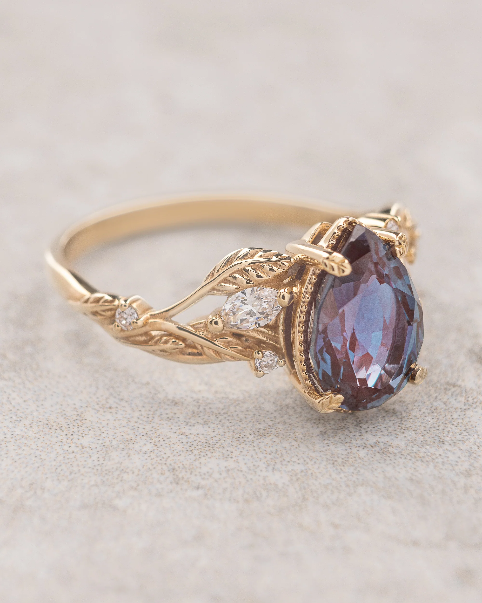 Colour changing alexandrite engagement ring, yellow gold proposal ring with diamonds / Patricia - Image 4