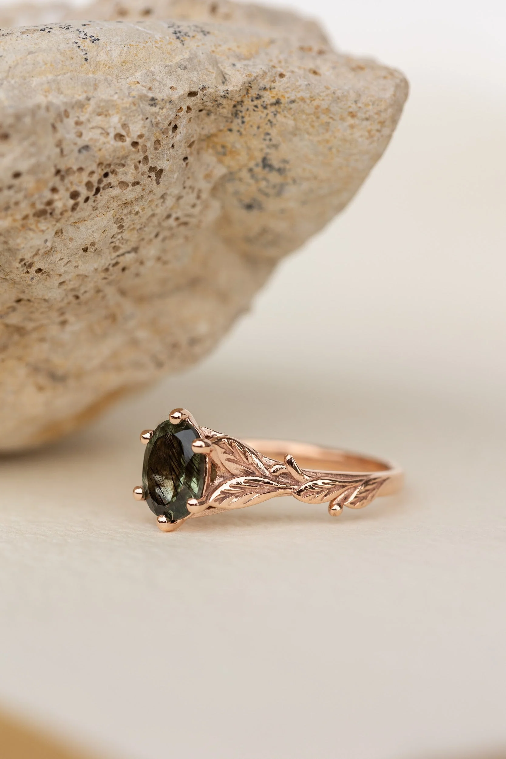 READY TO SHIP Freesia Rutile peridot engagement ring rose gold, 8x6 mm oval cut, AVAILABLE RING SIZES: 5.5 - 8.5 US - Image 3