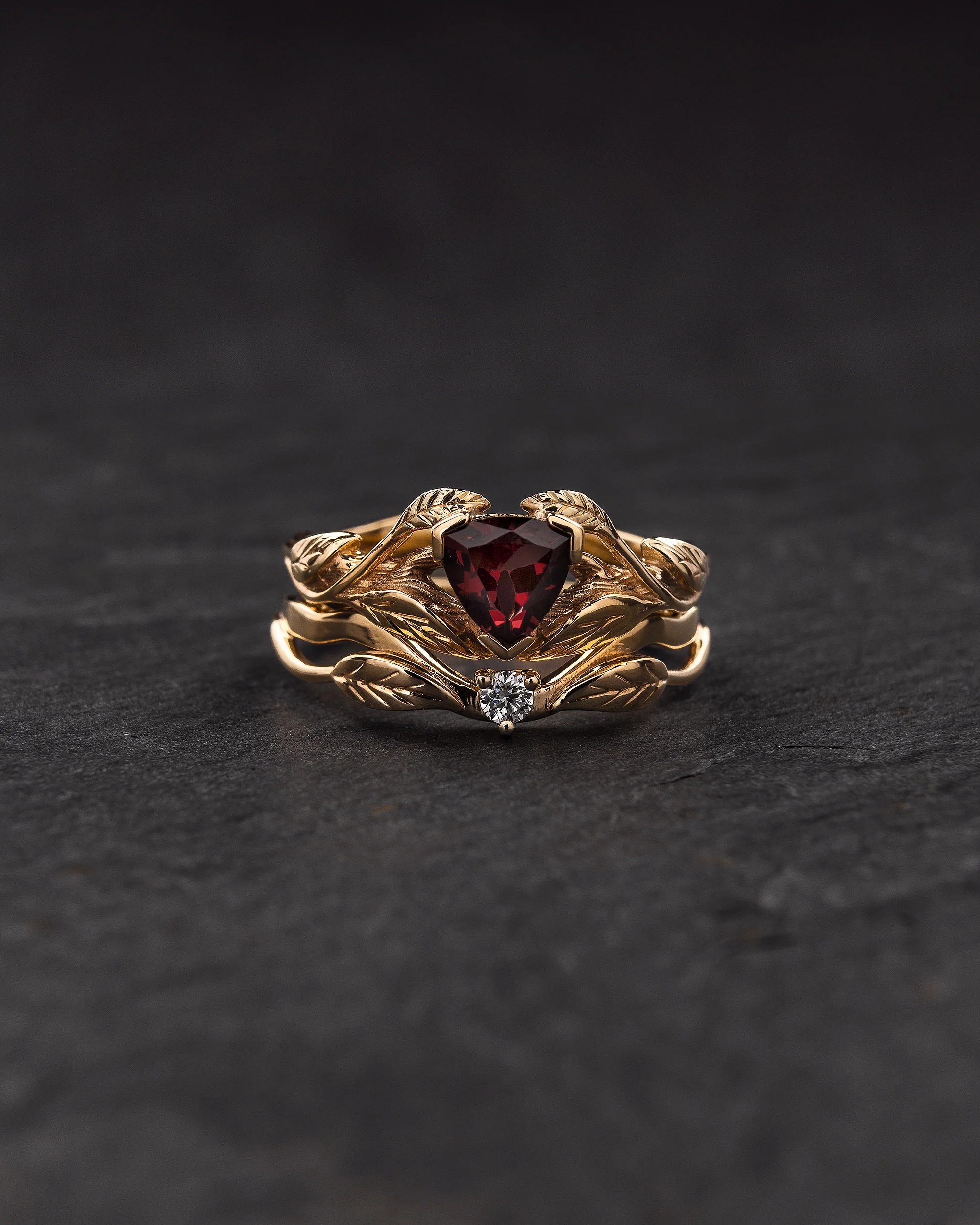 Curved wedding band with one diamond / matching band for Clematis - Image 4