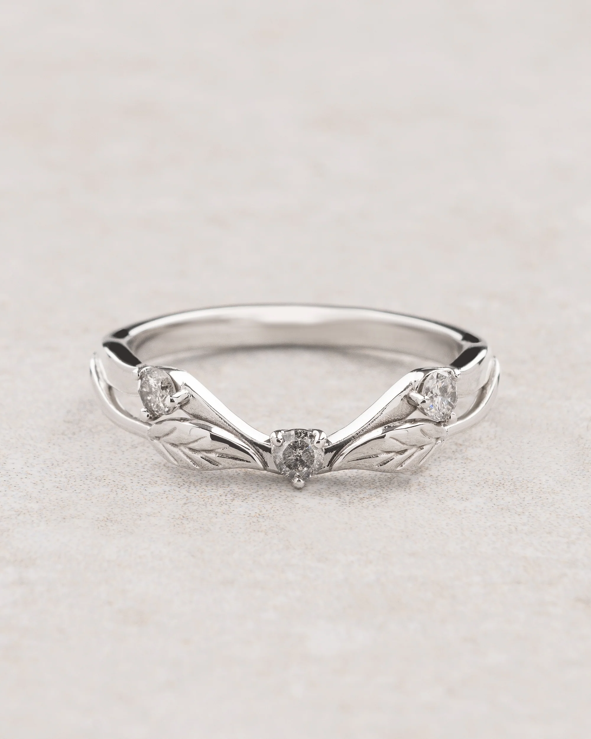 Curved wedding band with salt and pepper diamonds / matching band for Clematis