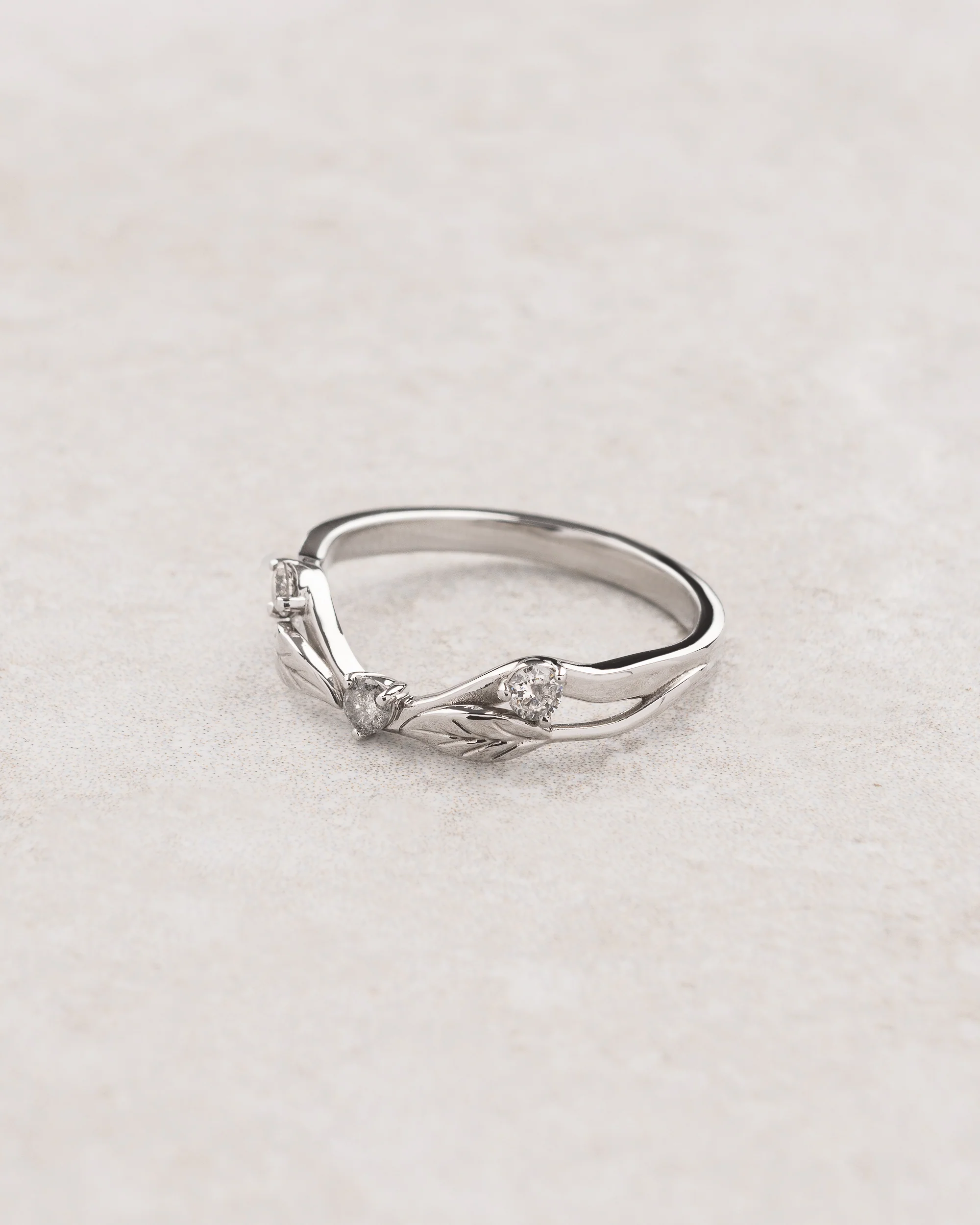 Curved wedding band with salt and pepper diamonds / matching band for Clematis - Image 2