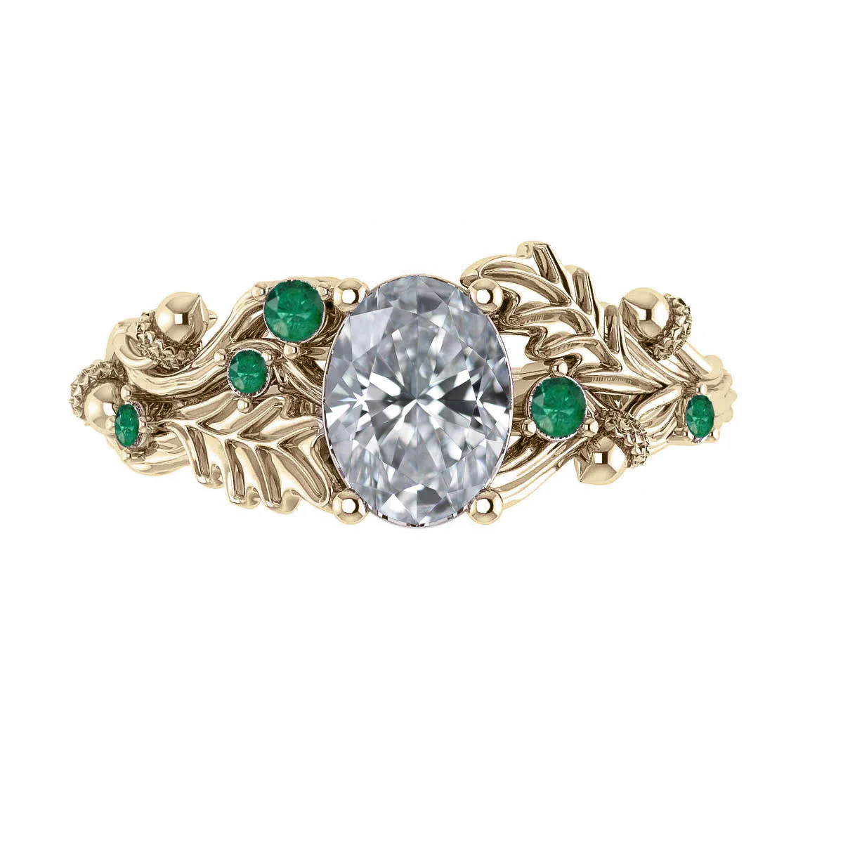 Custom order: Silviya engagement ring with lab-grown diamond and natural emeralds - Image 2