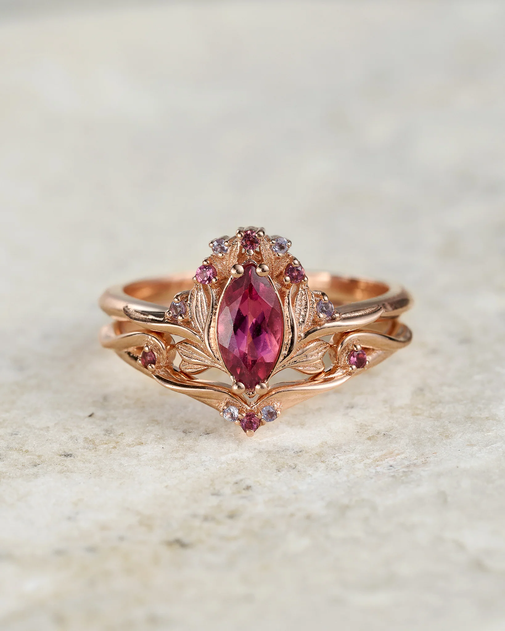 Delicate flower design bridal set with natural tourmaline, accent tourmalines and tanzanites / Iris
