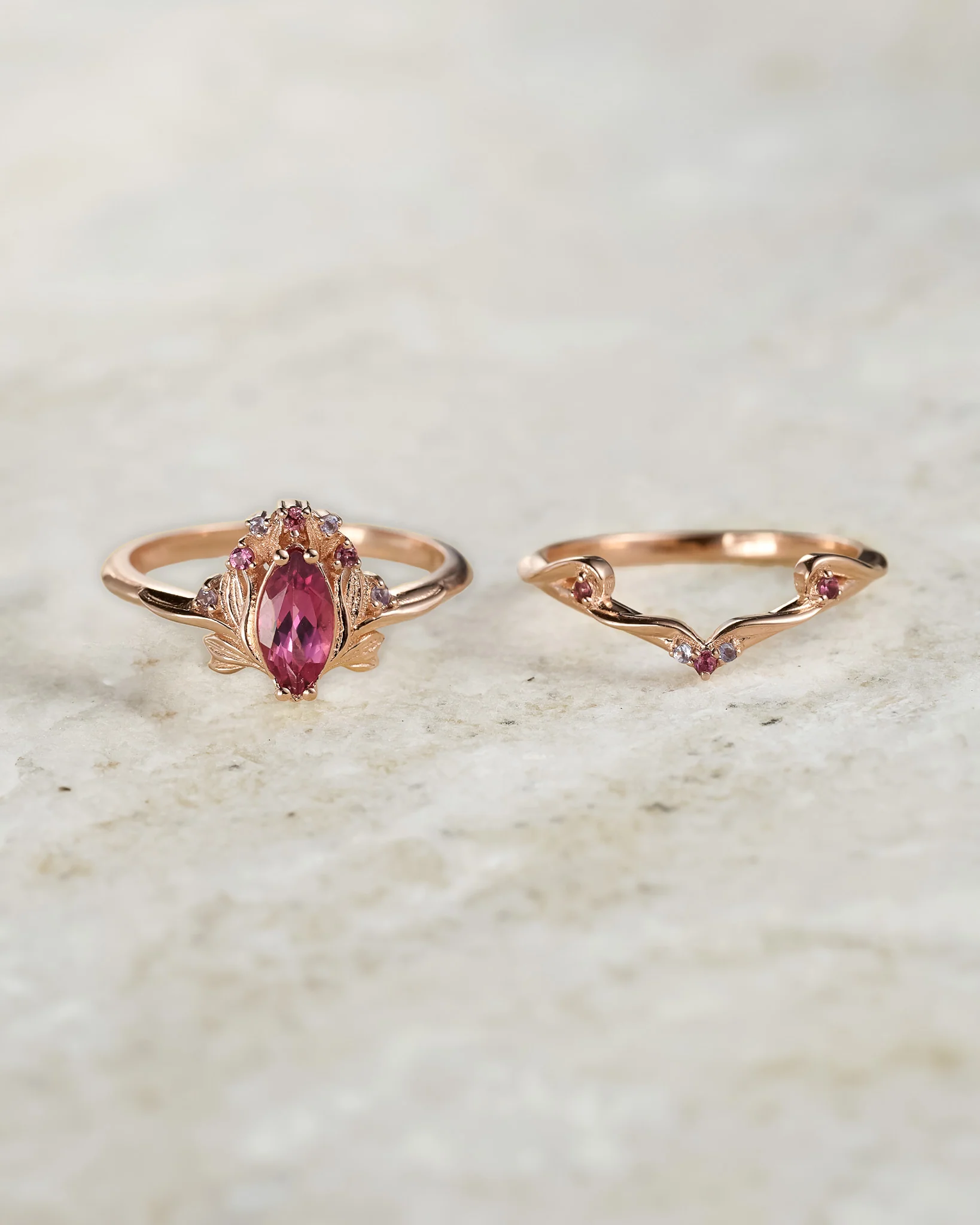 Delicate flower design bridal set with natural tourmaline, accent tourmalines and tanzanites / Iris - Image 2