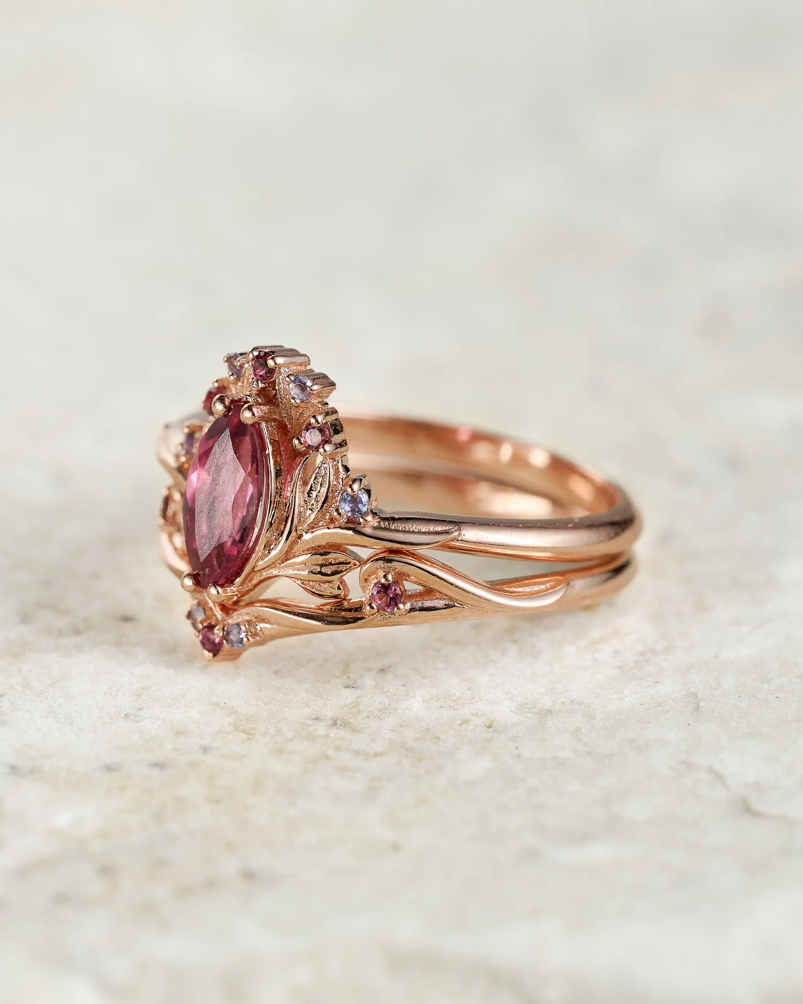 Delicate flower design bridal set with natural tourmaline, accent tourmalines and tanzanites / Iris - Image 3