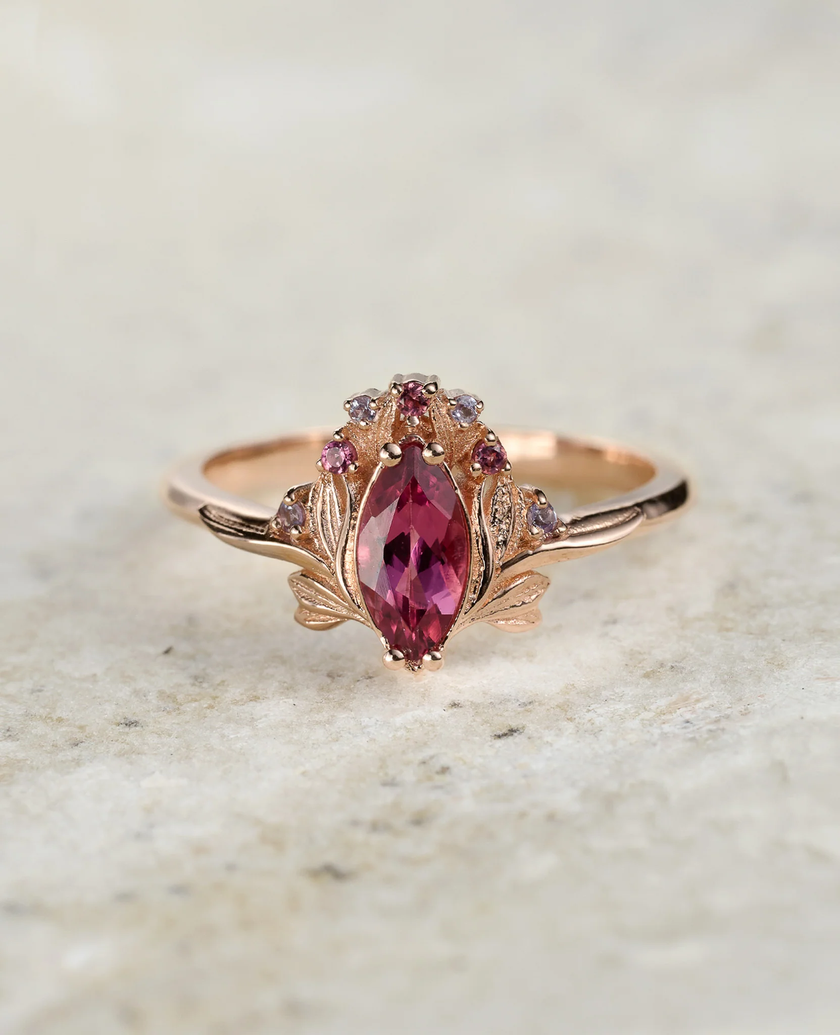 Delicate flower design bridal set with natural tourmaline, accent tourmalines and tanzanites / Iris - Image 4