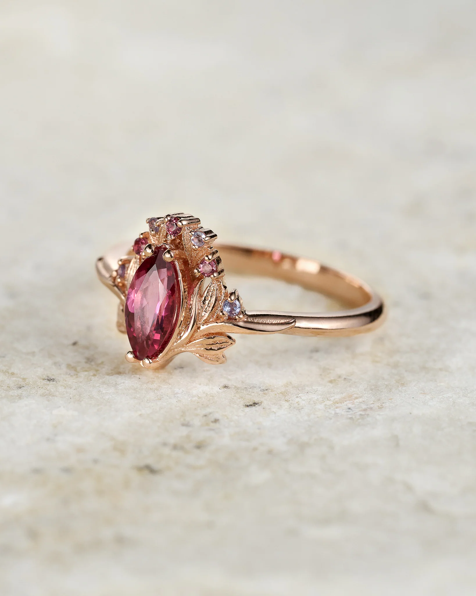 Delicate flower design bridal set with natural tourmaline, accent tourmalines and tanzanites / Iris - Image 5