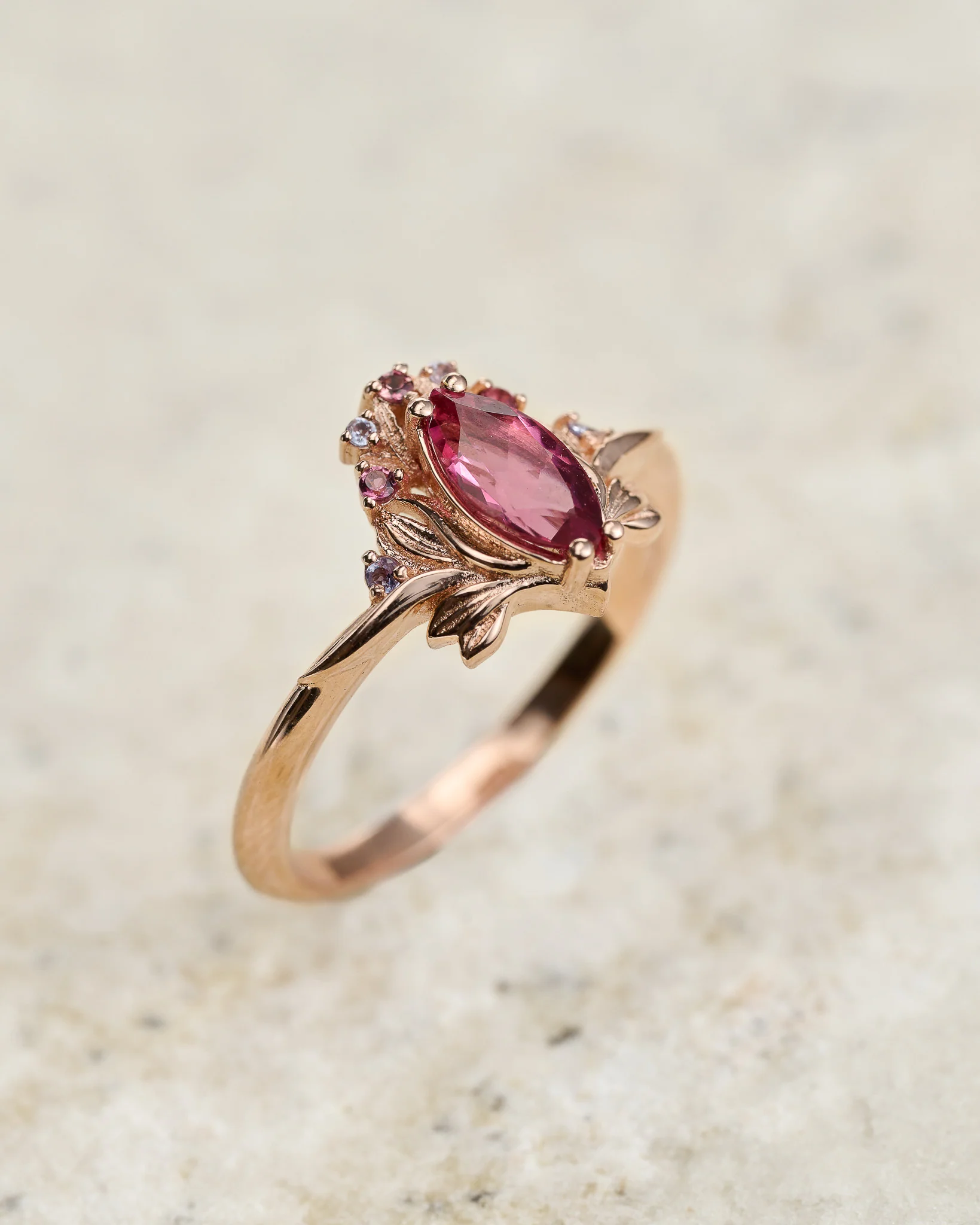 Delicate flower design bridal set with natural tourmaline, accent tourmalines and tanzanites / Iris - Image 6