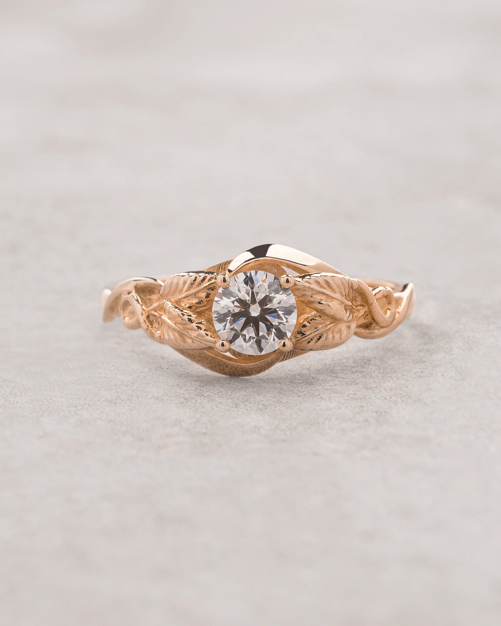 Golden leaf engagement ring with lab grown diamond / Azalea - Image 5