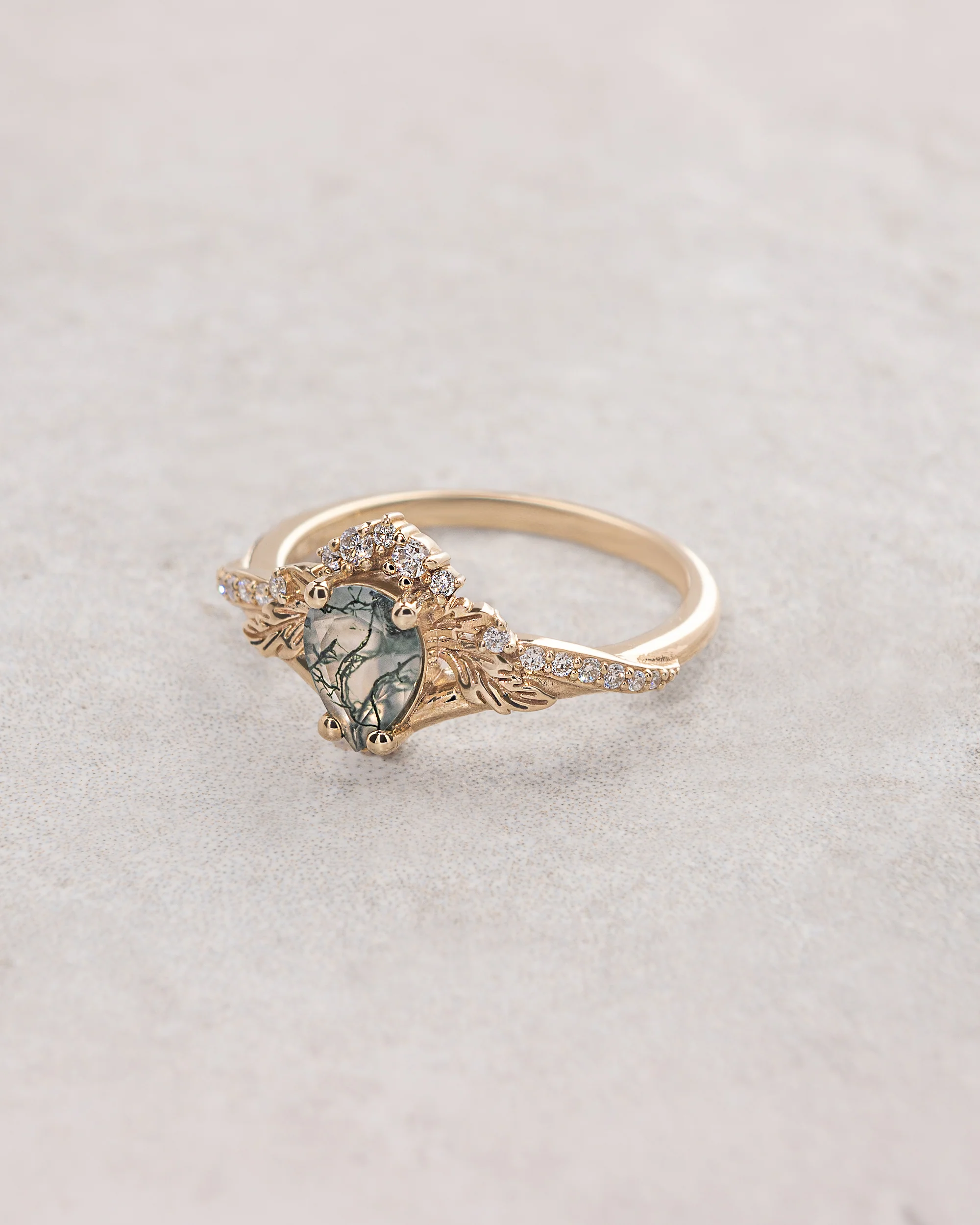 Diamond crown moss agate rose gold proposal ring / Amelia - Image 3