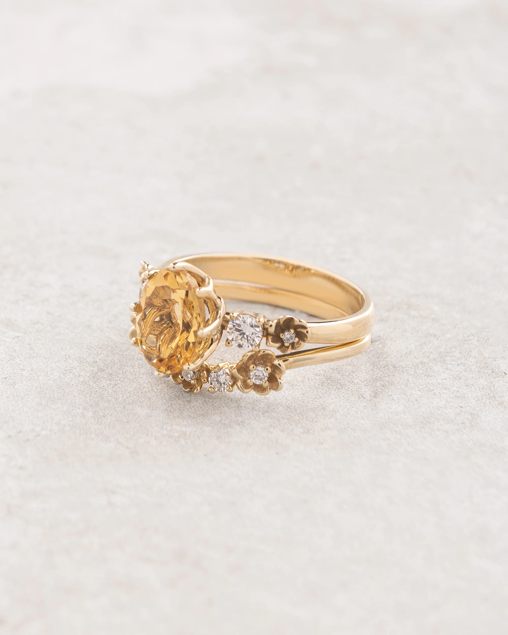 Engagement and wedding ring set with sunny citrine and diamonds / Fiorella - Image 3