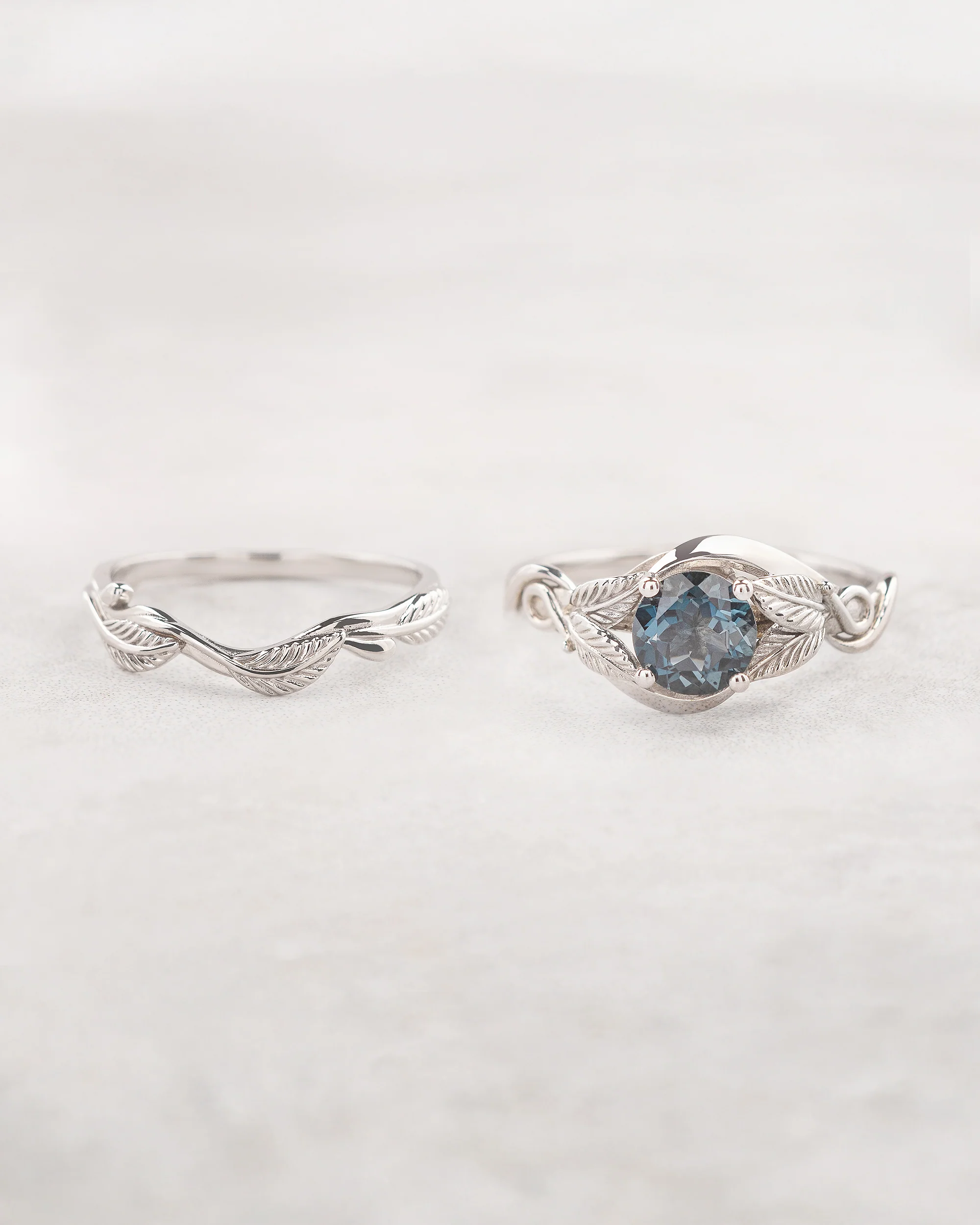 Engagement ring set with London blue topaz and twig wedding band / Azalea - Image 3