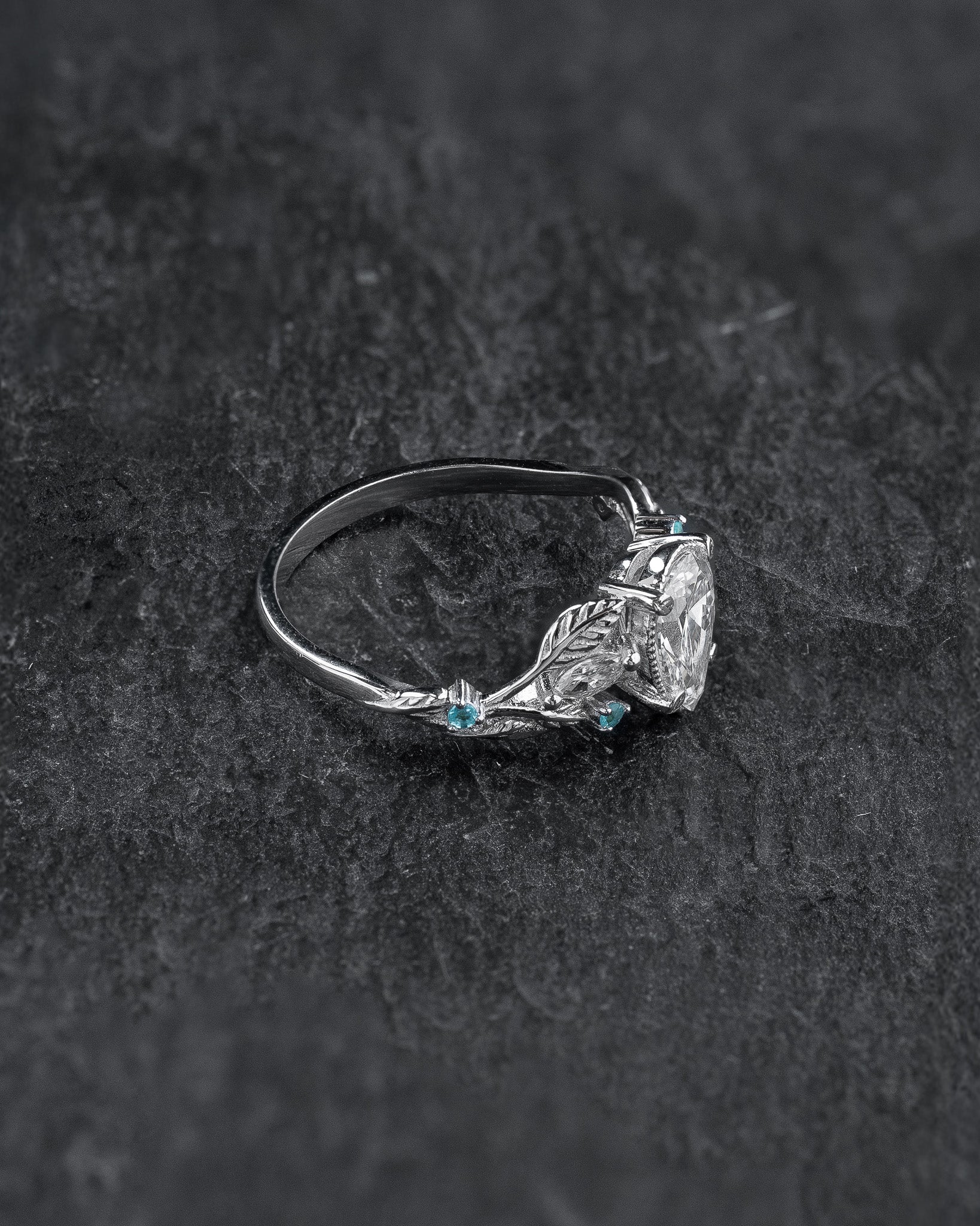 Engagement Ring with Pear-Cut Diamond & (Natural) Paraiba Tourmalines / Patricia - Image 3