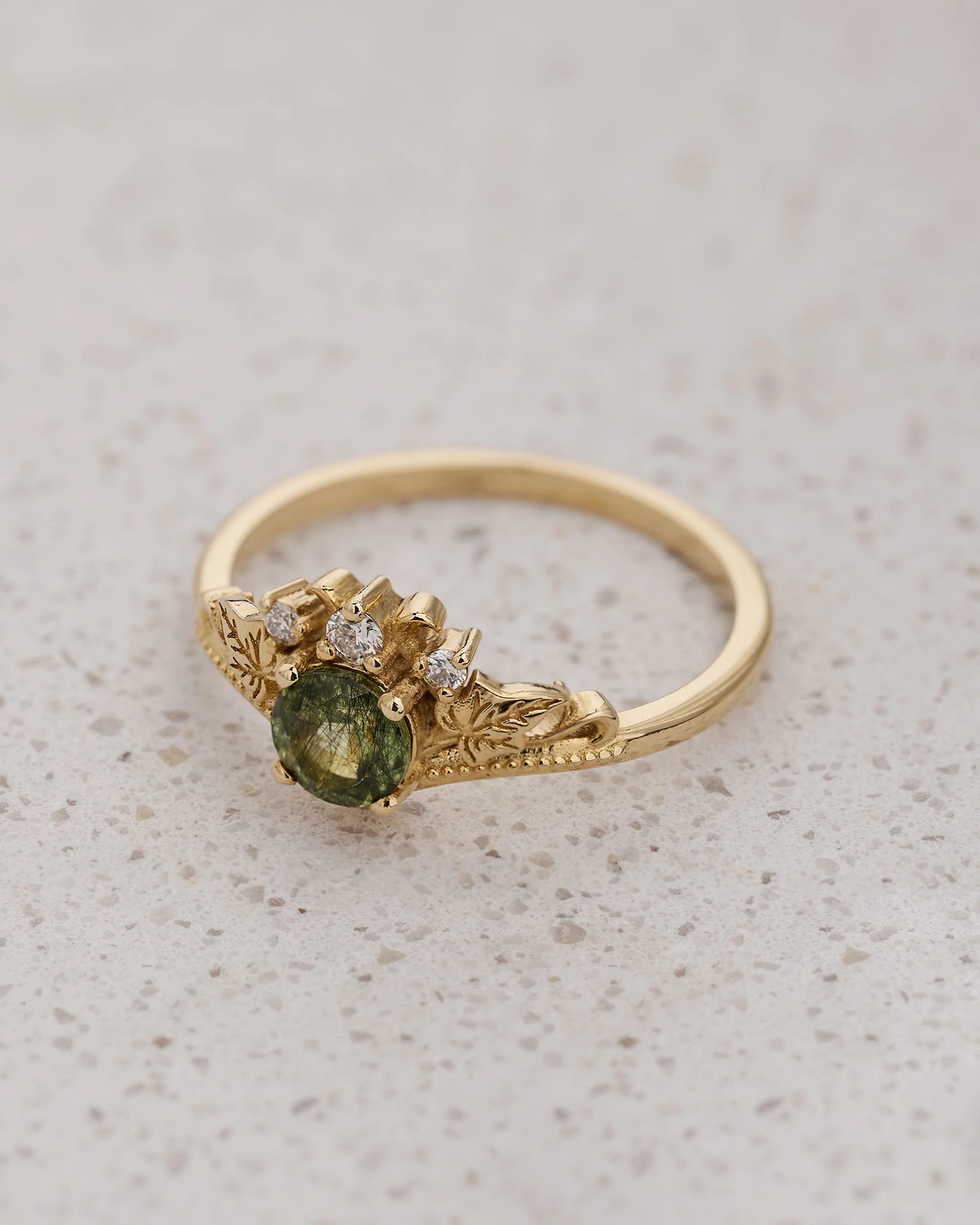 Engagement Ring with Rutile Peridot & Ivy Leaves / Ariadne - Image 3