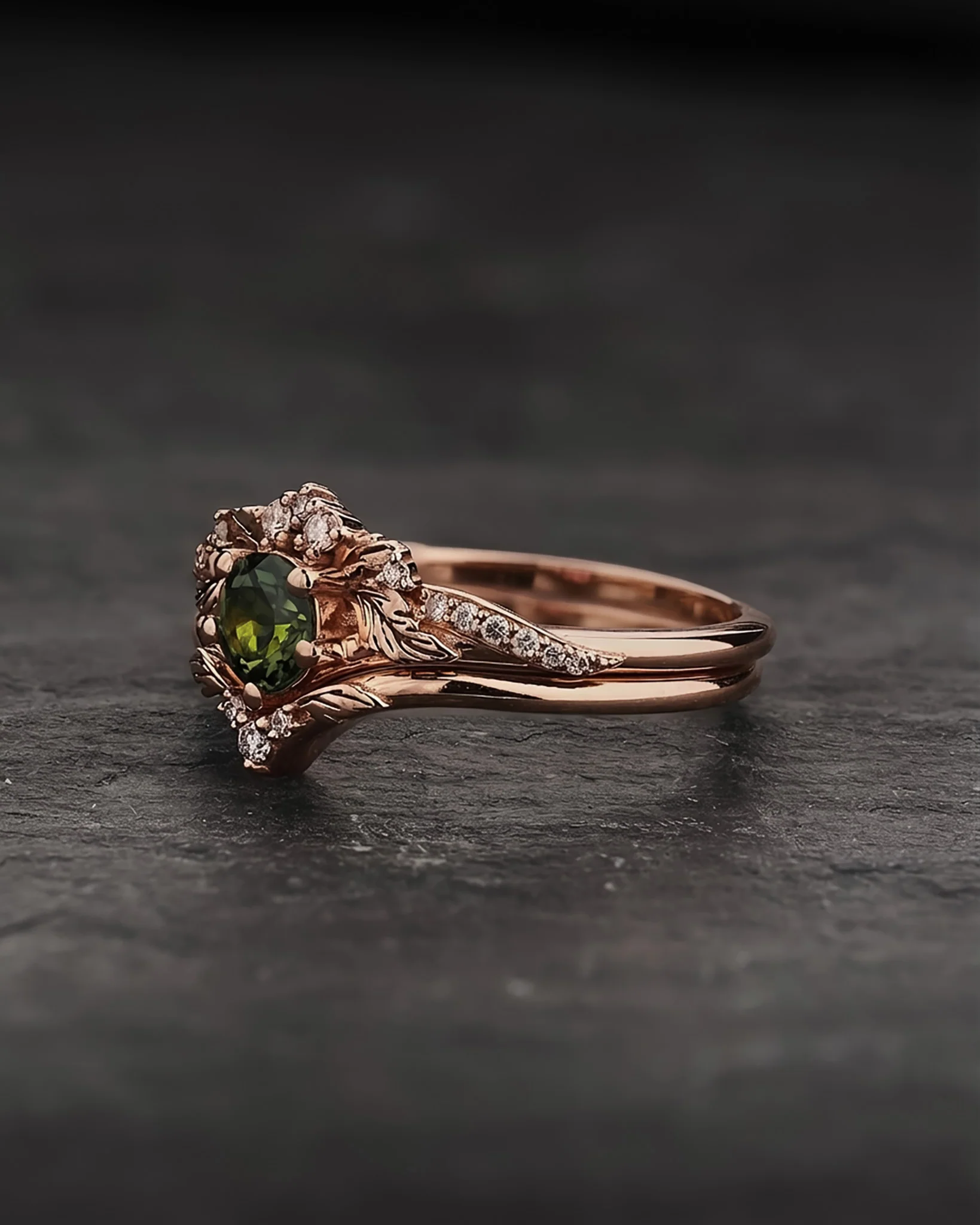 Engagement & wedding ring set with green tourmaline / Amelia - Image 3
