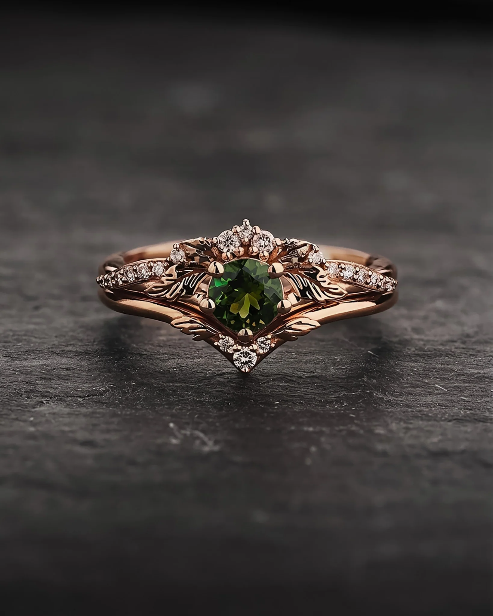 Engagement & wedding ring set with green tourmaline / Amelia - Image 4